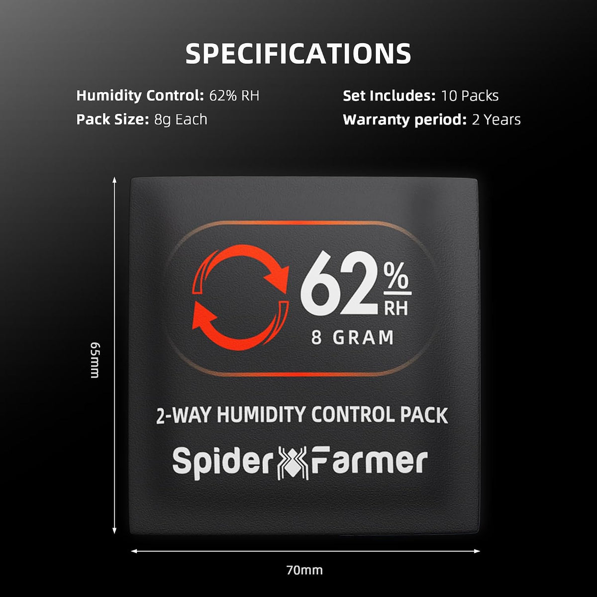 Spider Farmer 62% RH 8g Size Two-Way Humidity Control Packs, 10 Packs