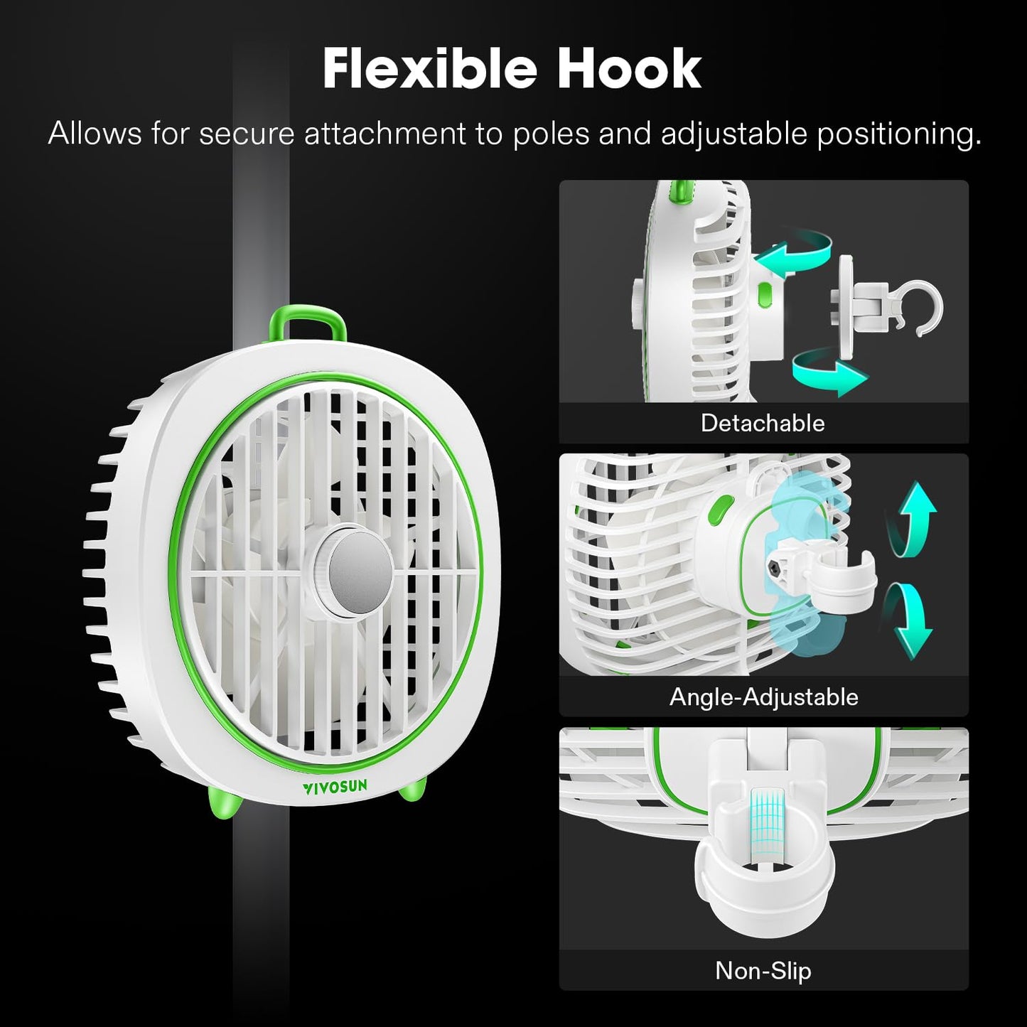 VIVOSUN AeroWave D4, 4” Grow Tent Clip Fan with Detachable Hook, 3-Speed Strong & Quiet Airflow, Adjustable Airflow Angle for Hydroponics, Circulation & Cooling, Black, 2-Pack