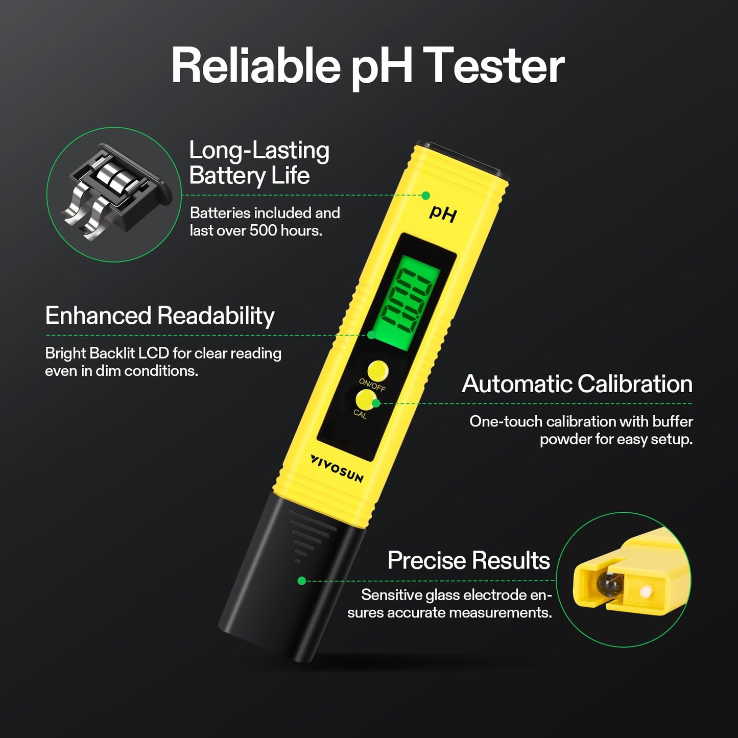 VIVOSUN Digital pH and TDS Meter Kits, 0.01pH High Accuracy Pen Type pH Meter ± 2% Readout Accuracy 3-in-1 TDS EC Temperature Meter for Hydroponics, Pool and Aquarium, Yellow Blue, UL Certified