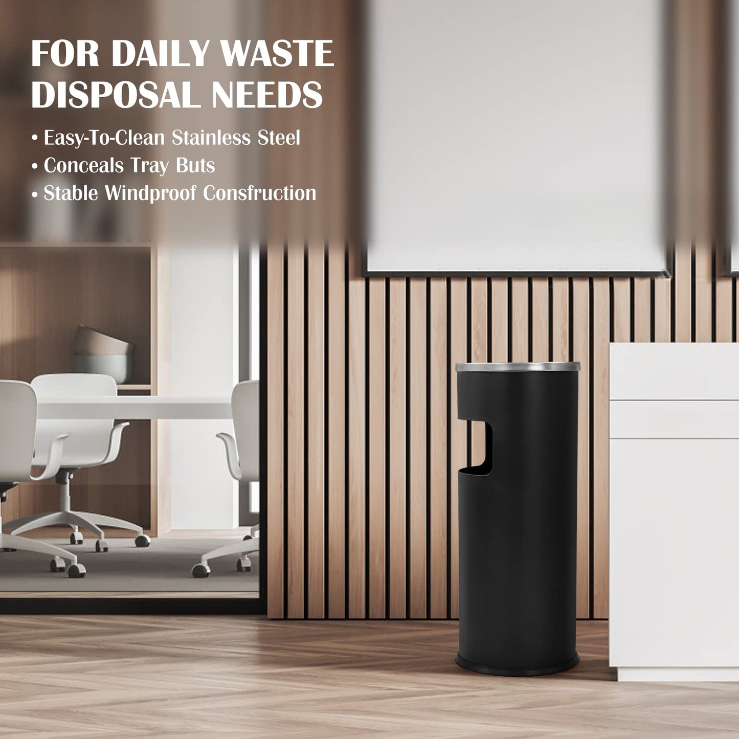 Trash Can Outdoor Waste Container Square Stainless Steel Trash Can with Removable Inner Bucket for Disposal Commercial Waste Container 9.45‘’ x 9.45‘’ x 24.02‘’-Black