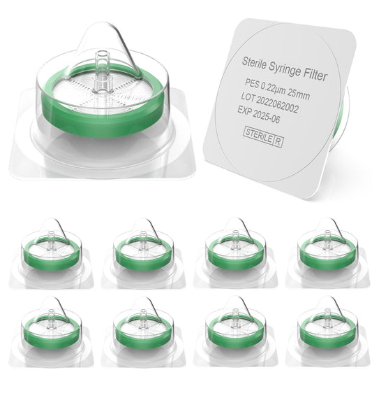 FOUR E'S SCIENTIFIC 50 Pack Syringe Filter, Sterile PES Syringe Filter 0.22 μm Pore Size, 25 mm Membrane Diameter, Syringe Lab Filter