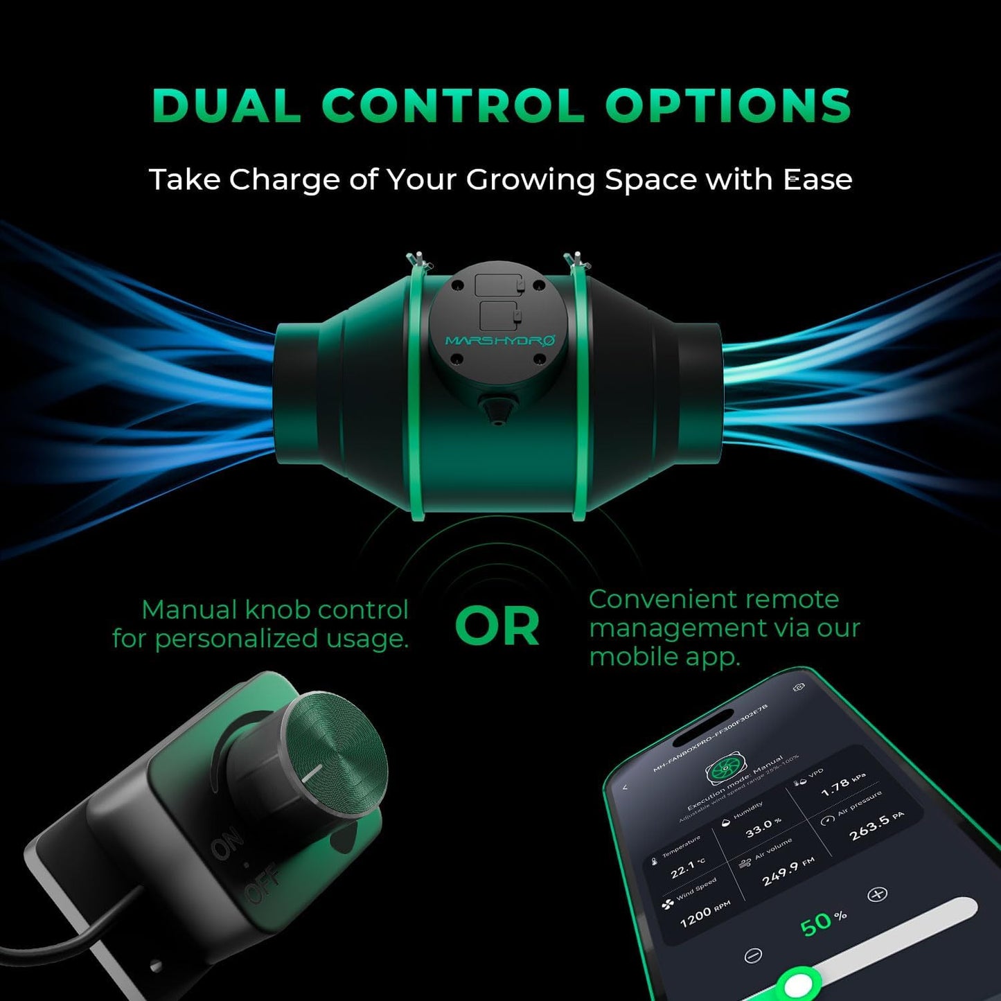MARS HYDRO 2025 New Version iFresh 6 Inch Smart Inline Fan Combo and iControl for Grow Tent