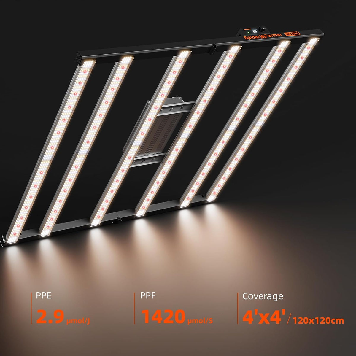 Spider Farmer SE5000 LED Grow Light 480W for 4x4 Grow Tents, App‑Controlled