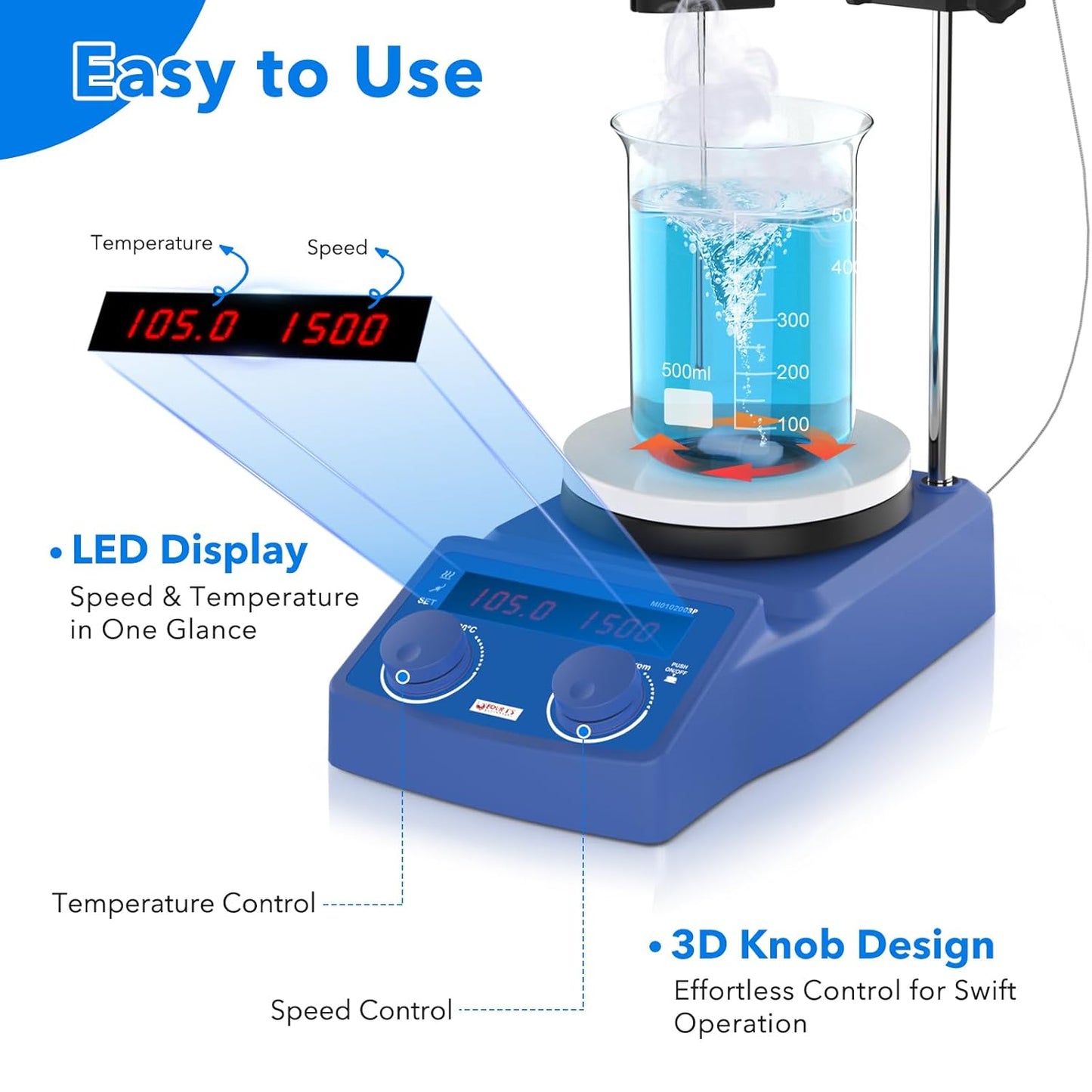 FOUR E'S SCIENTIFIC 5 Inch Pro Magnetic Stirrer Hotplate 100-1500RPM, Upgraded Ceramic-Aluminum Heating, Max Temp 280℃, Max 5L Capacity, 110V Stir Plate with Temp Probe Sensor (Not Include Stand)