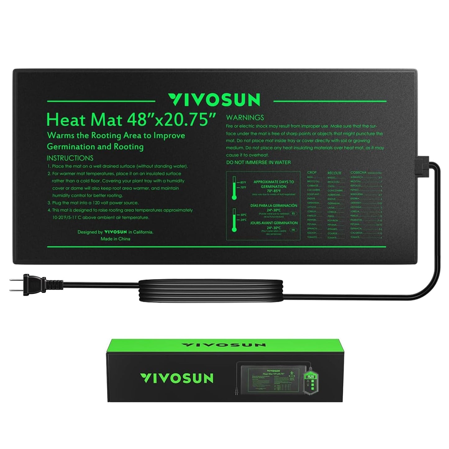 VIVOSUN Durable Waterproof Seedling Heat Mat 10" x 20.75" UL & MET-Certified Warm Hydroponic Heating Pad for Germination, Indoor Gardening, Greenhouse