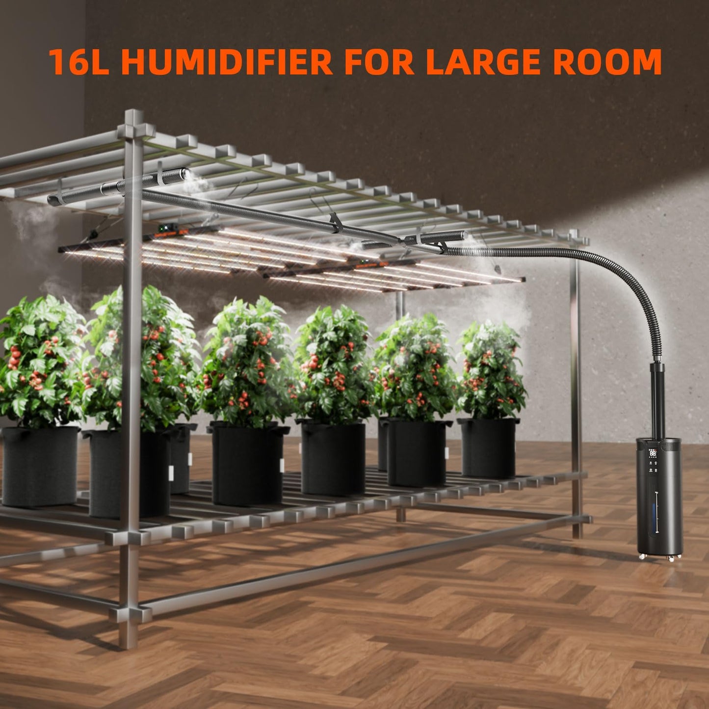 Spider Farmer 16L/4.2Gal Humidifier 1400ML/H Output for Grow Tent 2000 Sq.ft Large Room Plant Multi Extendable Hoses Splicing and Humidity Sensor Probe Cool Mist Quiet for Bedroom Greenhouse Indoor