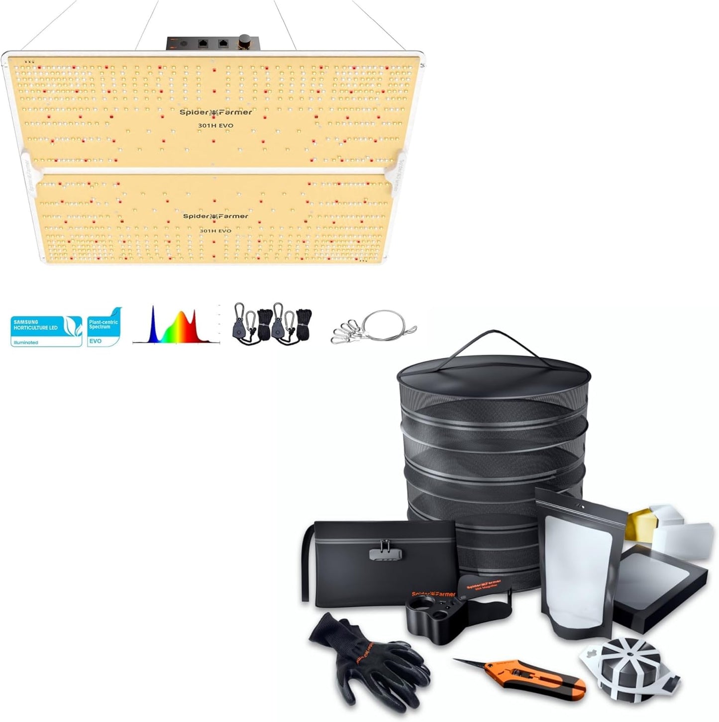 Spider Farmer Cost-Effective 9-in-1 Plant Grow Tools Kit and SF4000, Samsung LM301H EVO Led Grow Light, Full Spectrum Plant Light