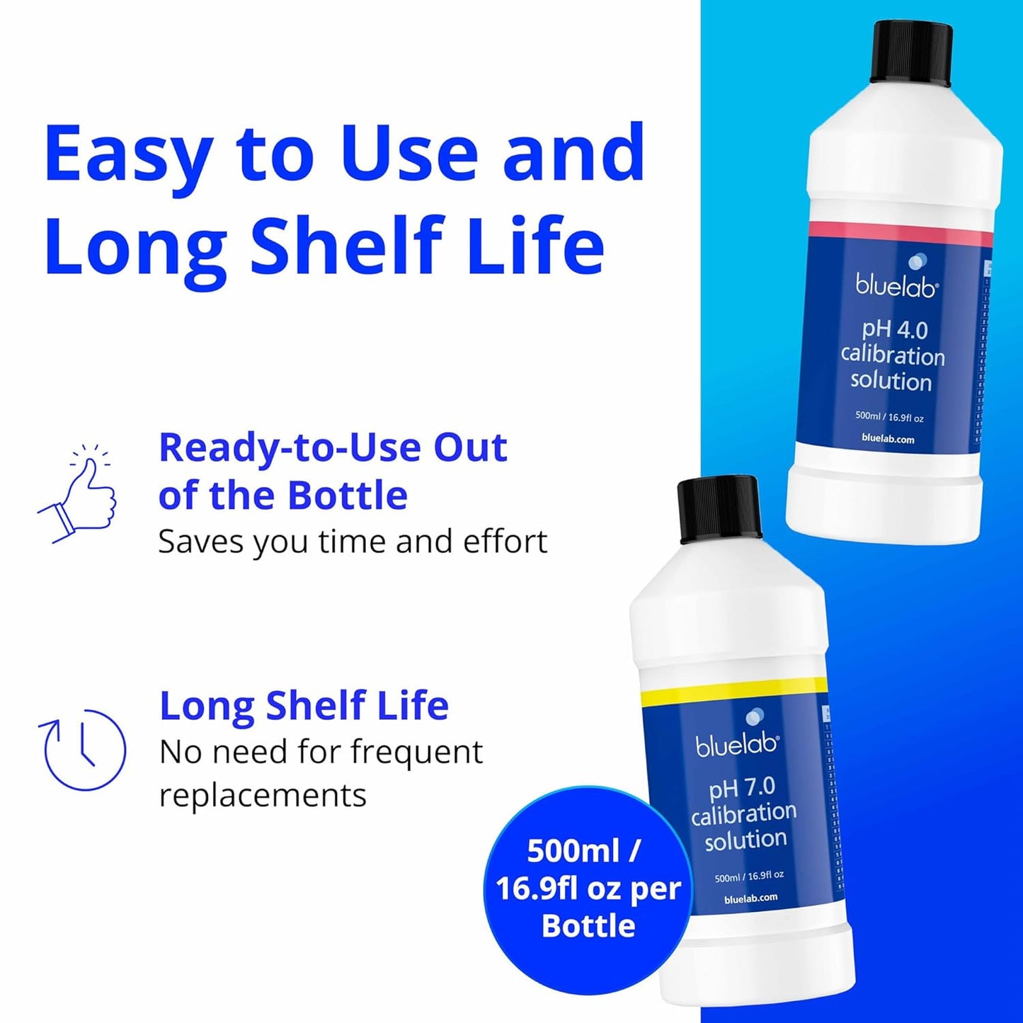 Bluelab pH 4.0 & 7.0 Calibration Solution Kit - pH Meter & pH Pen Calibration for Balanced Nutrient Solution NIST Traceable | Hydroponics, Gardening & Growing Tents (500 ml/ 16.9 Fl Oz Each)