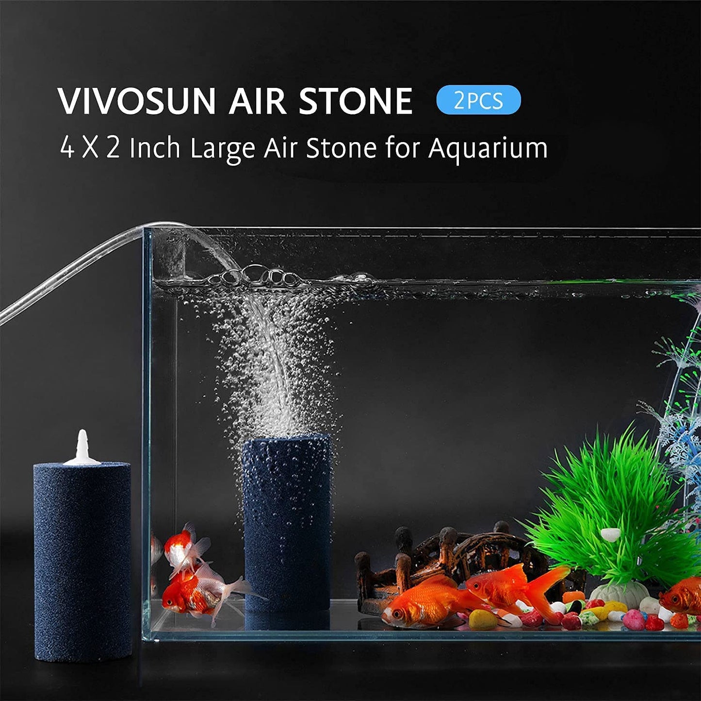 VIVOSUN Air Stone 2PCS 4 x 2 Inch Large Air Stone for Aquarium, Fish Tank and Hydroponics Air Pump