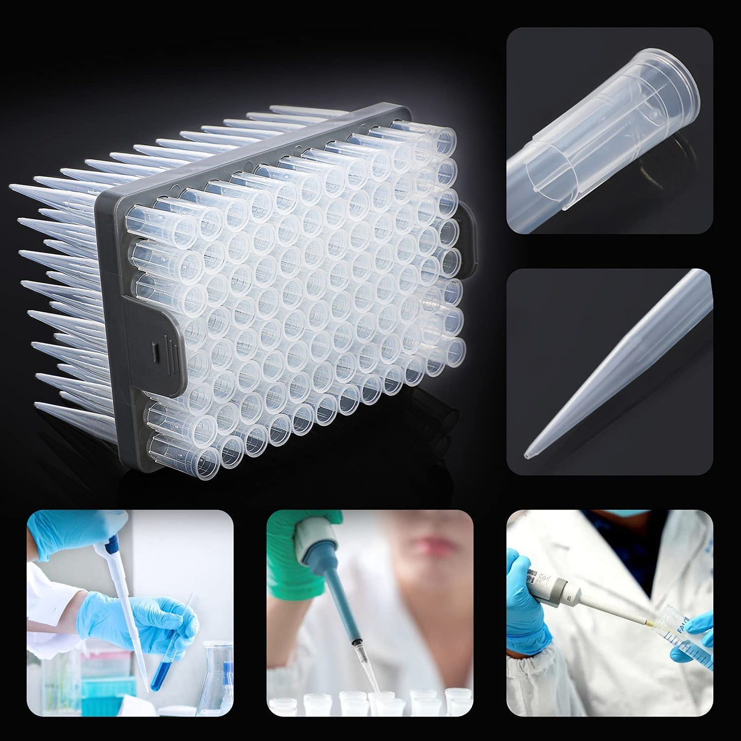 FOUR E'S SCIENTIFIC 1mL Pipette Tips - Universal 1000ul Sterile Pipette Tips Racked Non-pyrogenic DNAse/RNAse Free Autoclavable 1 Rack 96 Tips