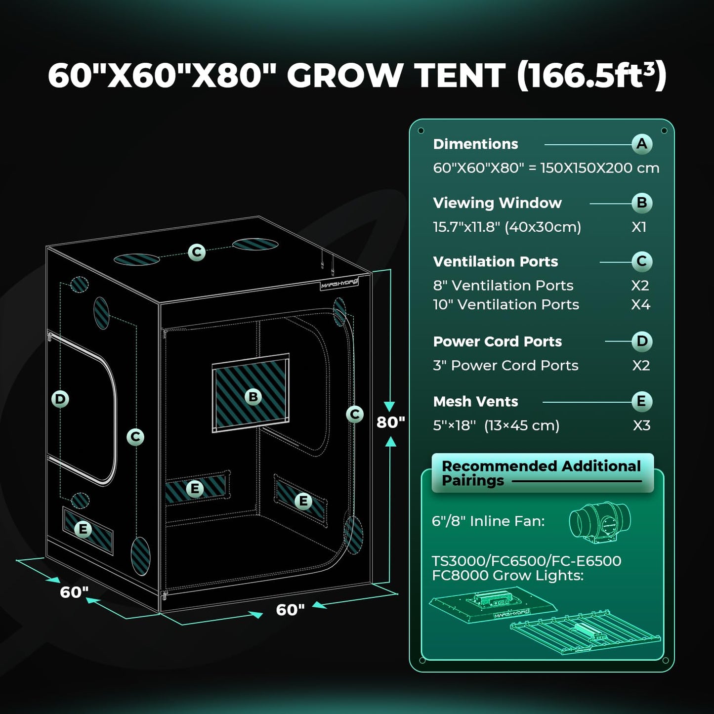 MARS HYDRO 2x2 Advanced Grow Tent, 24"x24"x55" High Reflective Mylar 1680D for Hydroponics Indoor Plant Growing, with Observation Window,Floor Tray and Smooth Zipper for TS600/TS1000