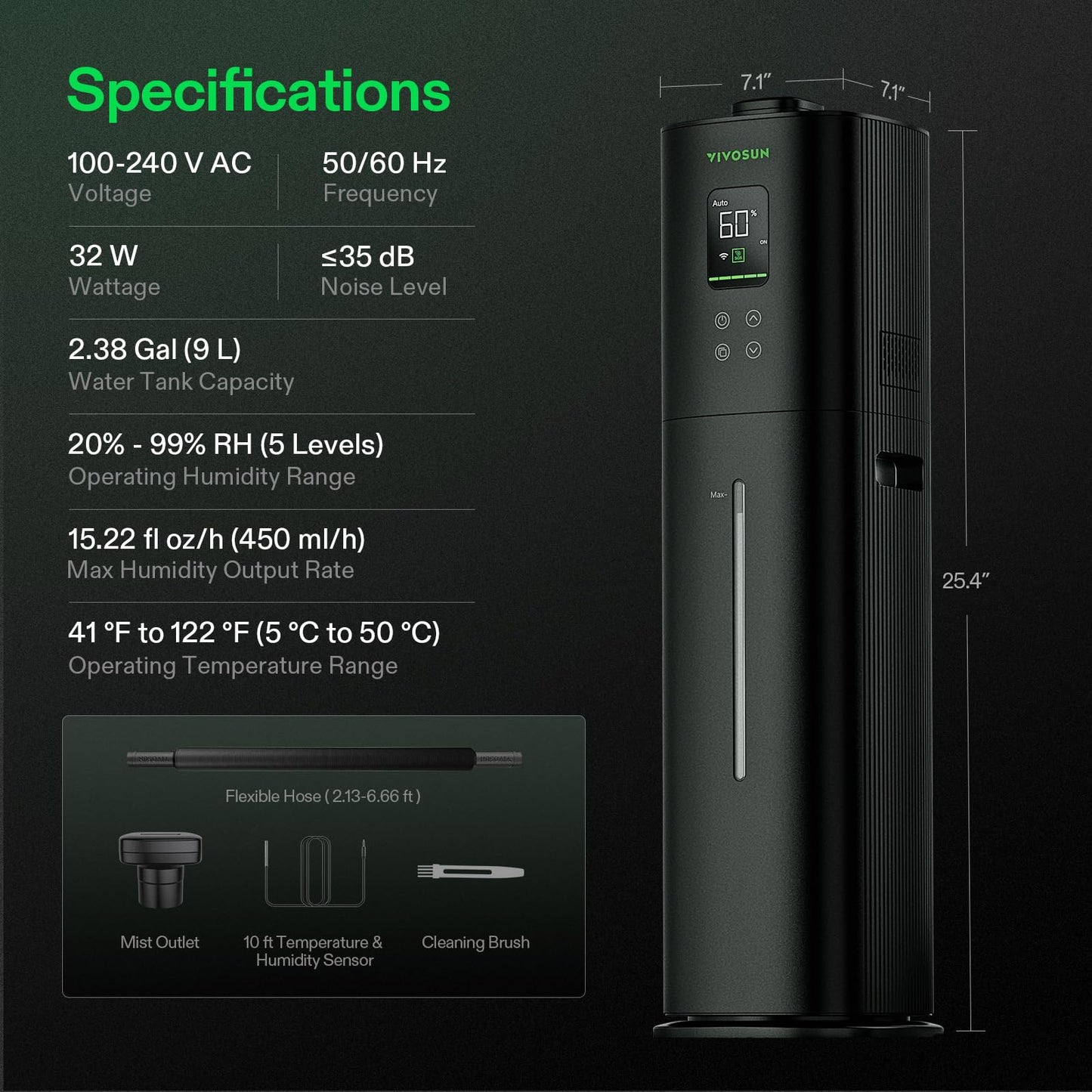 VIVOSUN AeroStream H05 Intelligent Wi-Fi Humidifier, 1.32 Gal / 5 L Humidifier with Temp & Humidity Probe, Smart Remote Control, Designed for Growers