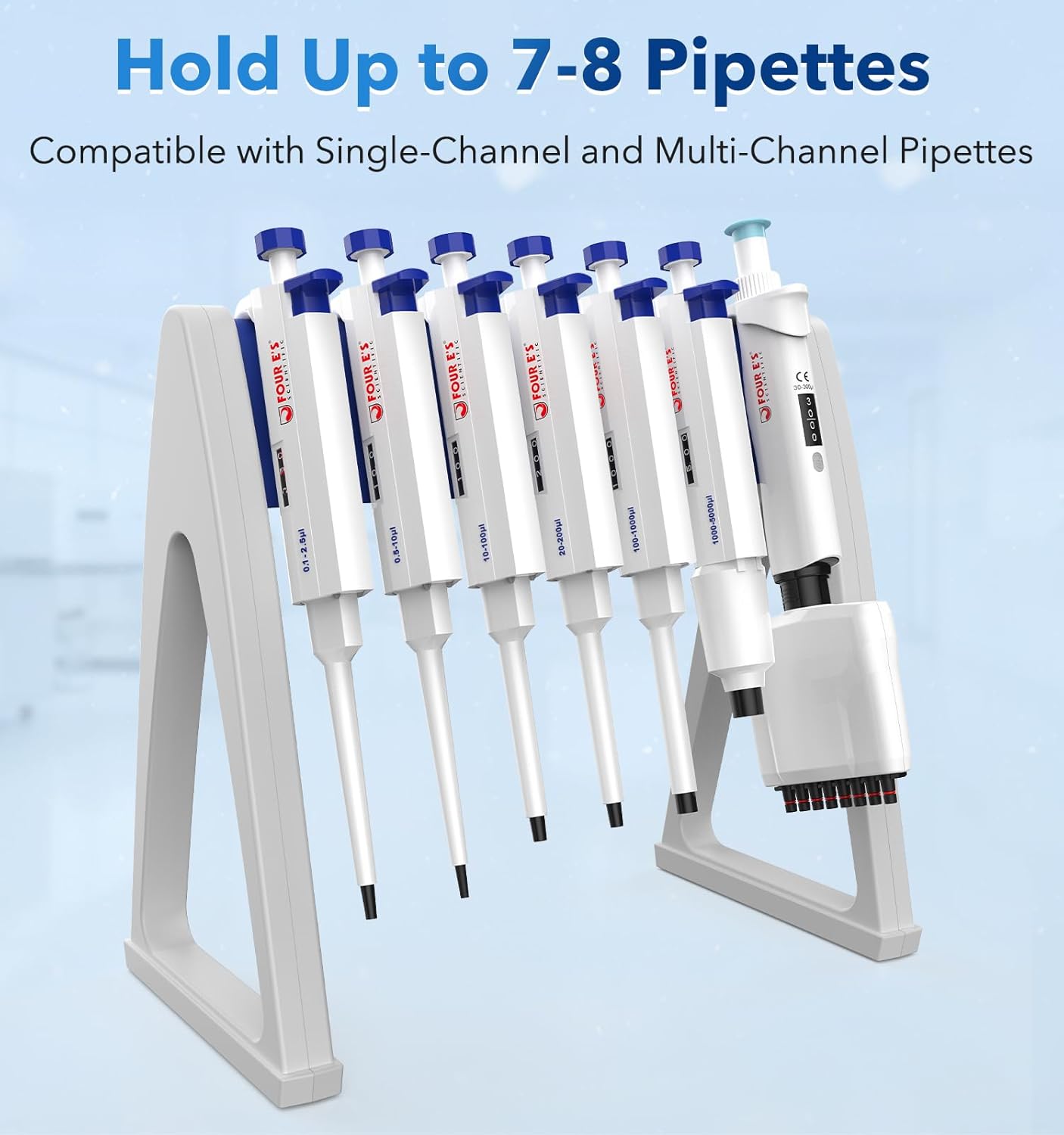 FOUR E'S SCIENTIFIC 2 Pcs Pipette Stand, Lab Pipettor Holder, Plastic Micropipette Rack Hold Up to 7-8 Pipettes (Micro Pipettes Not Included)