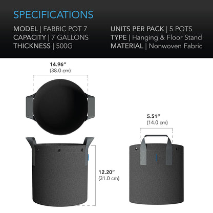 AC Infinity Fabric Grow Pots, Multiple Capacities