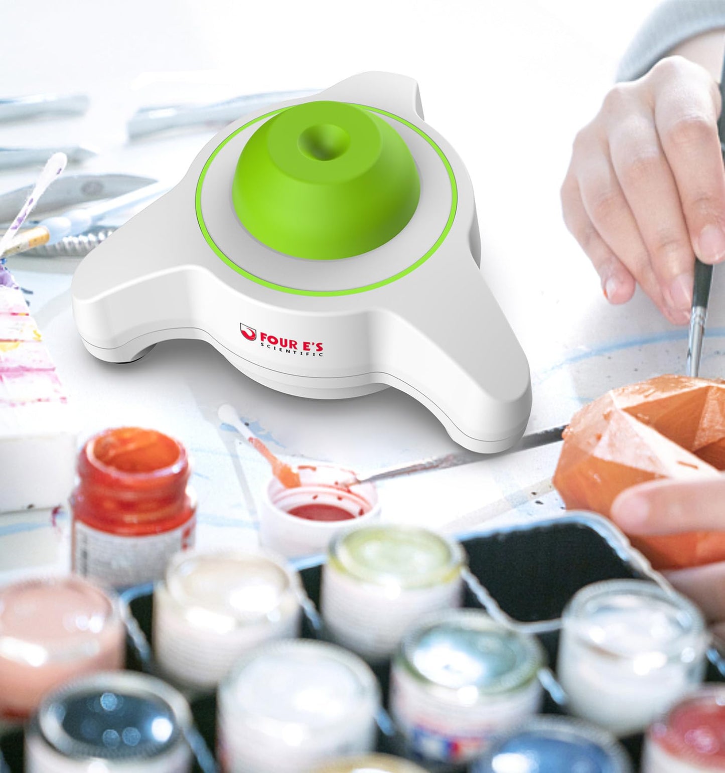 FOUR E'S SCIENTIFIC Vortex Mixer 5600rpm, Paint Mixer Touch Function, Mini Lab Vortex Shaker with an Extra Silicone Cap for Acrylic Miniature Model Paints Nail Polish Ink