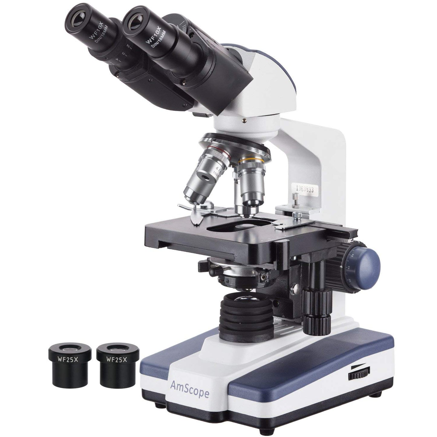AmScope B120 Series Student & Professional LED Binocular Compound Microscope - 40X-2500X Magnification - Includes 5MP USB Camera & Siedentopf Head