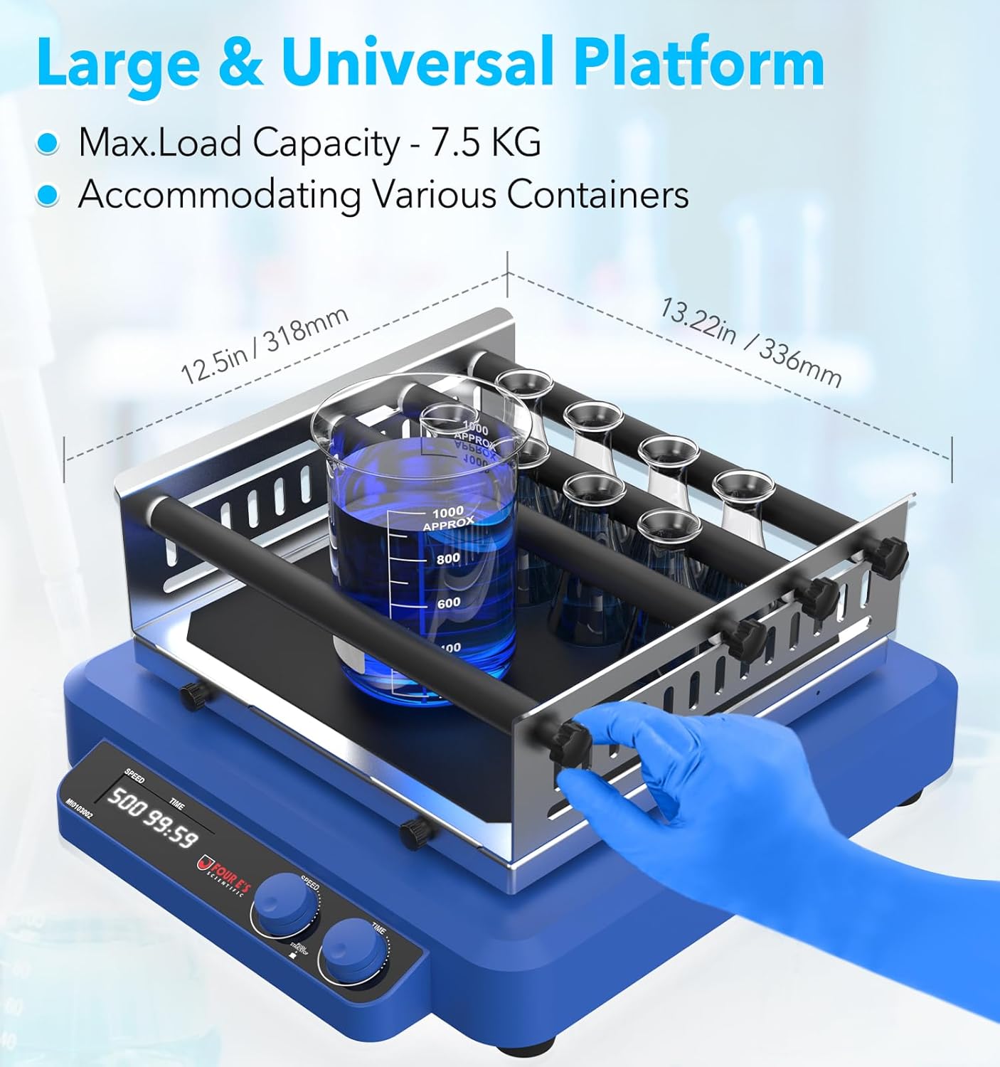 FOUR E'S SCIENTIFIC Orbital and Linear Shaker, Digital Orbital Rotator Shaker with Brushless DC Motor, 20-500 RPM Speed, Max. Load Capacity 7.5 KG