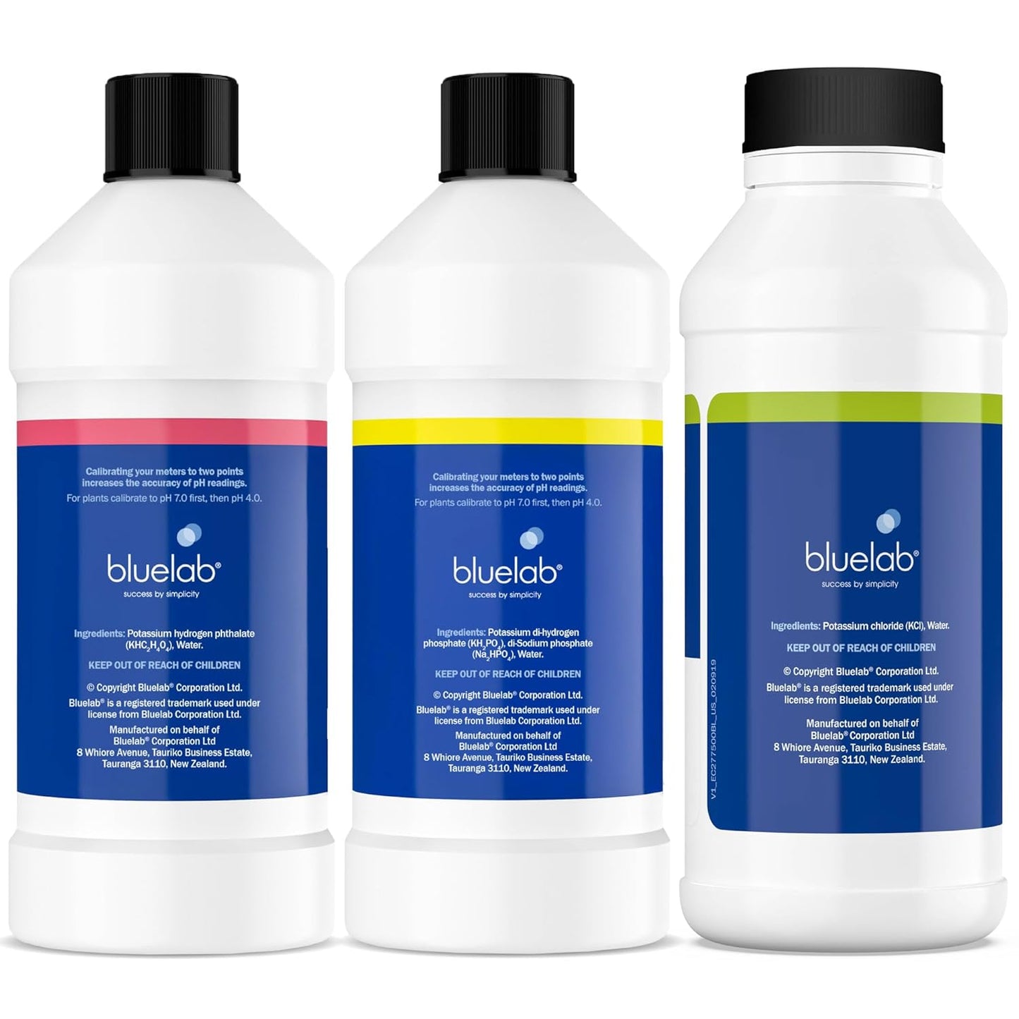 Bluelab Calibration Solution pH 4.0, 7.0 and 2.77 EC Conductivity Solution, 500 ml Each