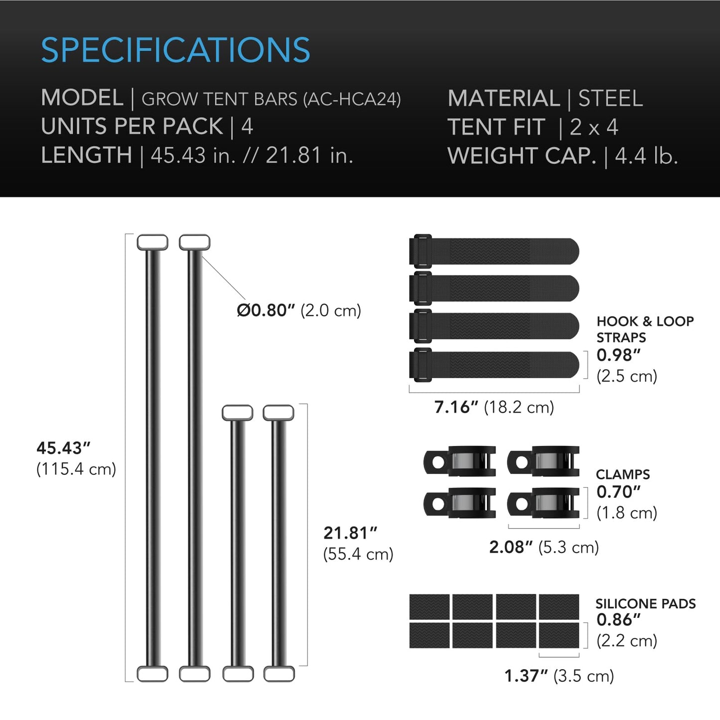 AC Infinity Heavy-Duty Grow Tent Mounting Bars 2x2', High Airflow CFM Kit Prevents Walls from Sucking in, Trellis and Supplemental Lights Mounting for All 2x2 Indoor Grow Tents