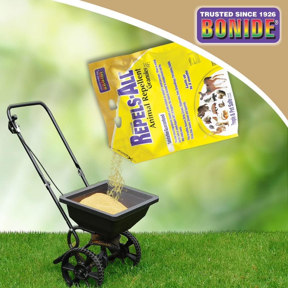 Bonide Repels-All Animal Repellent Granules, 3 lbs. Ready-to-Use Deer & Rabbit Repellent, Deter Pests from Lawn & Garden