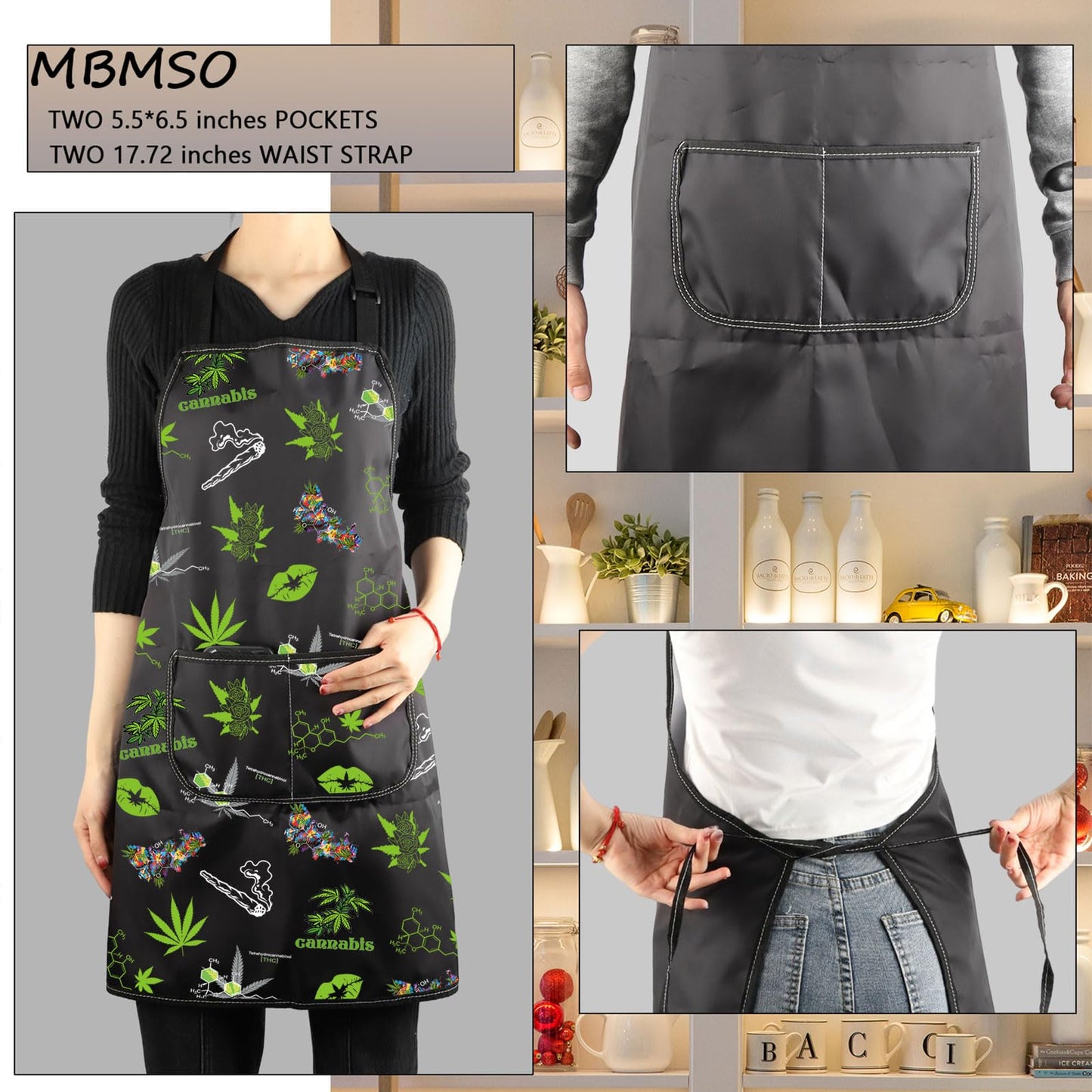 MBMSO Weed Apron with Pockets Inhale the Good Shit Exhale the Bullshit Marijuana Leaf Apron Cannabis Aprons Weed Lovers Gifts