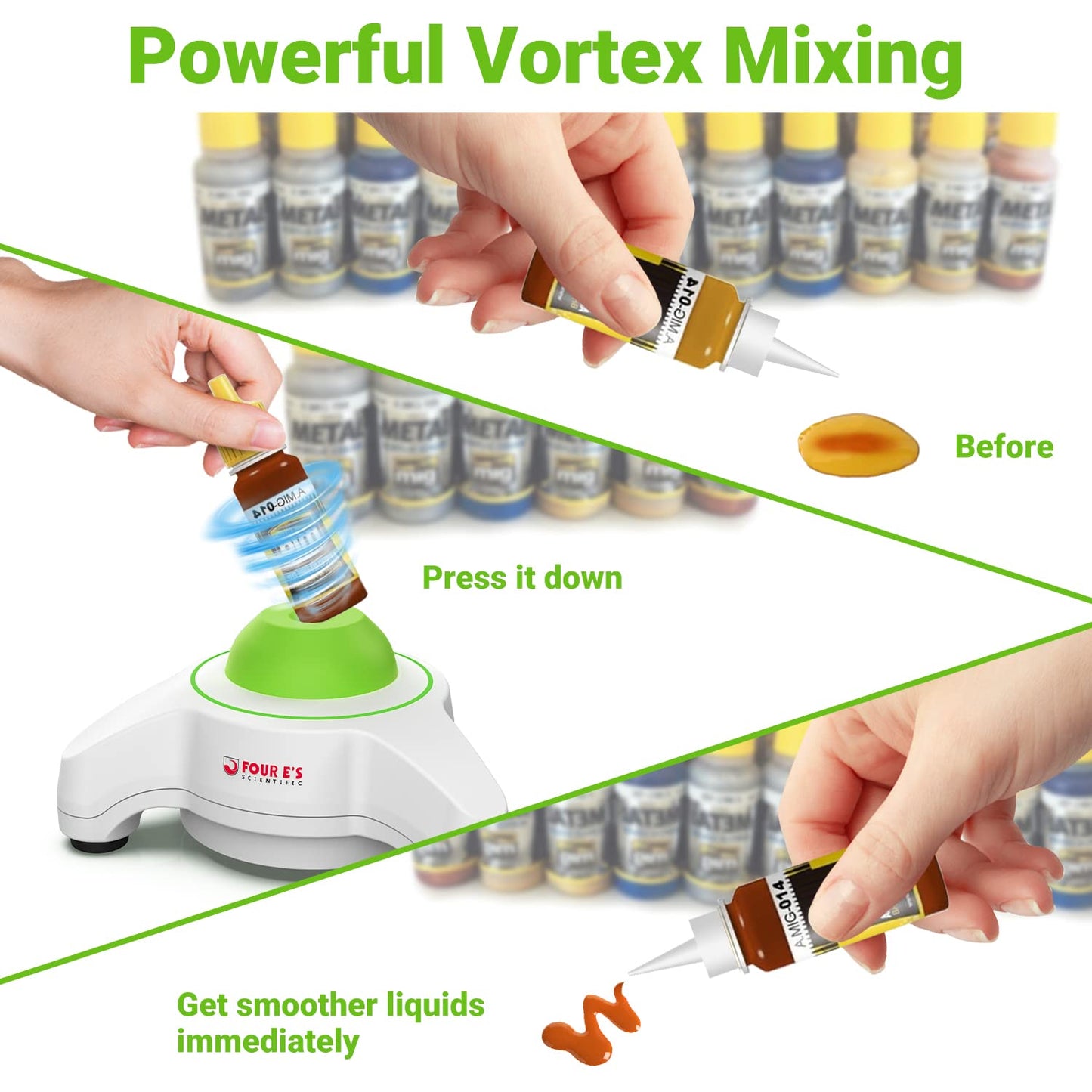 FOUR E'S SCIENTIFIC Vortex Mixer 5600rpm, Paint Mixer Touch Function, Mini Lab Vortex Shaker with an Extra Silicone Cap for Acrylic Miniature Model Paints Nail Polish Ink