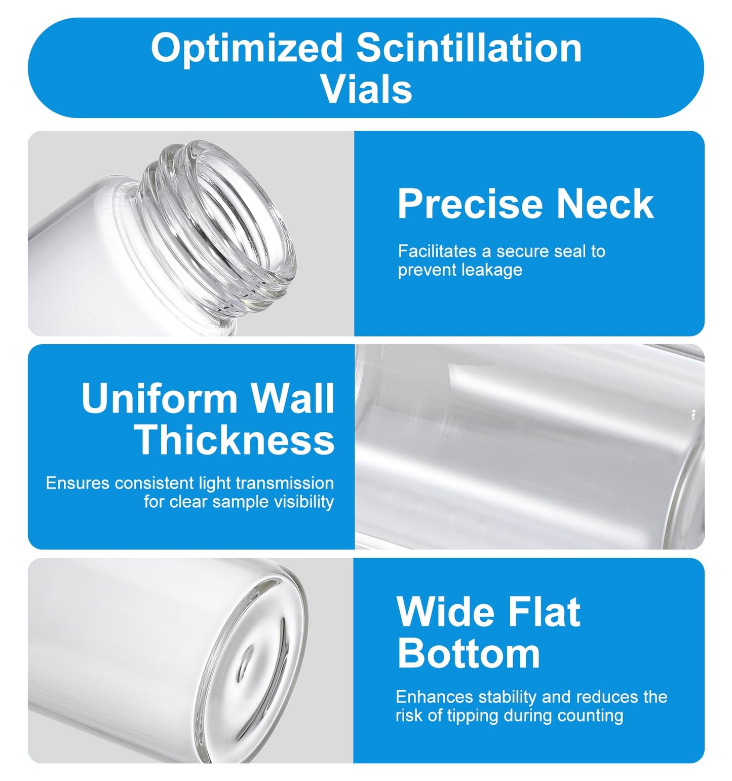 FOUR E'S SCIENTIFIC 20 ML Scintillation Vials, 100 PCS Lab Borosilicate Glass Liquid Scintillation Vials, 22-400 White Screw Cap with Silver Aluminum Foil Liner