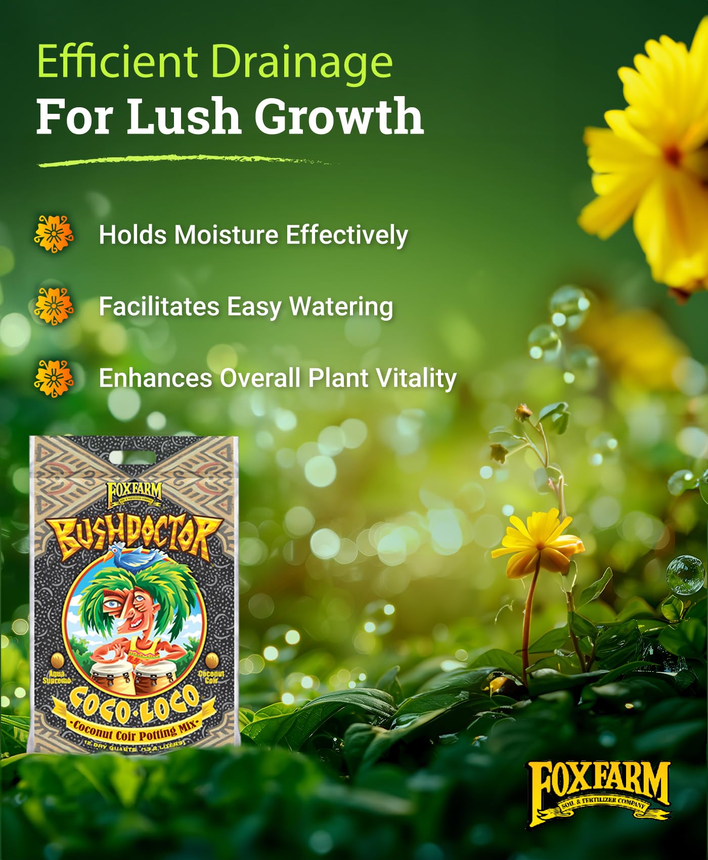 FoxFarm BushDoctor Coco Loco Soil Potting Mix, Triple-Washed for Reduced Salt, Retains Water, Includes Bat Guano & Earthworm Castings - Ideal for All Gardens 12 Quart (2 Pack)