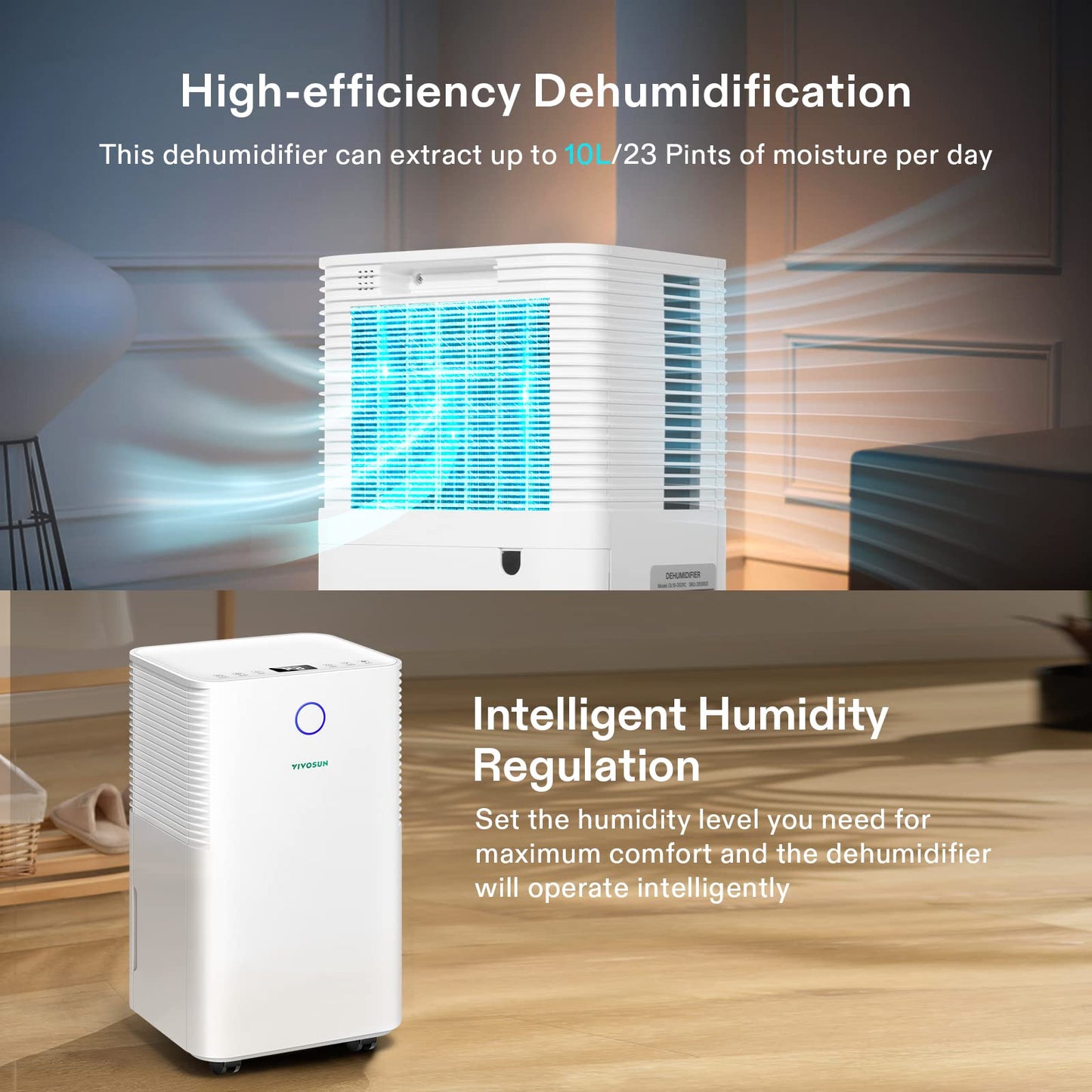 VIVOSUN Electric Mini Dehumidifier, Ultra-Quiet Auto Defrost Dehumidifier with Timer, 2200ML Water Tank and Drain Hose for Basement or Closets, Bedrooms, Showers, and Other Small Rooms