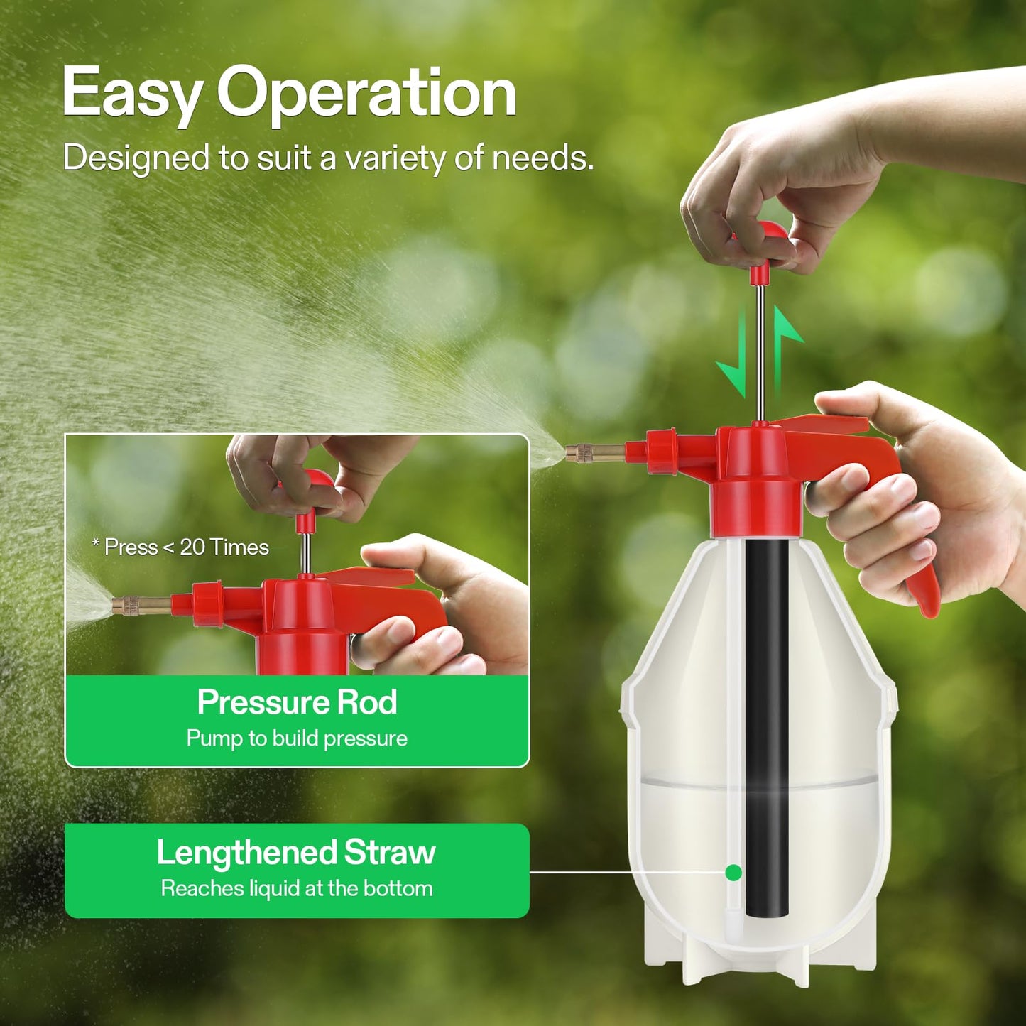 VIVOSUN 27oz Pump Sprayer, Handheld Garden Water Sprayer Bottle with Adjustable Brass Nozzle, for Spraying Plants, Flowers, Weeds and Cleaning, Green