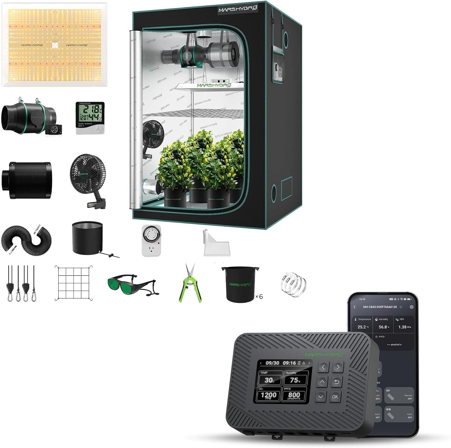 MARS HYDRO 4x4 Grow Tent Kit Complete System with Newly Upgraded Digital Intelligent Temperature and Humidity Controller