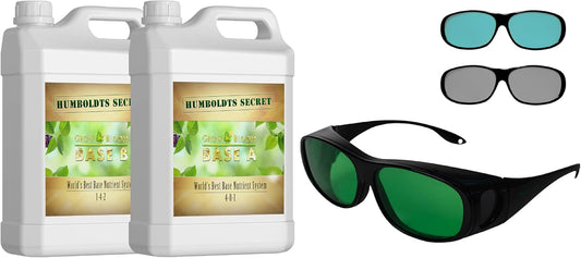 Humboldts Secret A & B Liquid Hydroponics Fertilizer - Nutrients for Outdoor, Indoor Plants (32 oz Set) w/Grow Room Glasses | Interchangeable Magnetic Sunglasses with UVA/UVB Blocking Protection