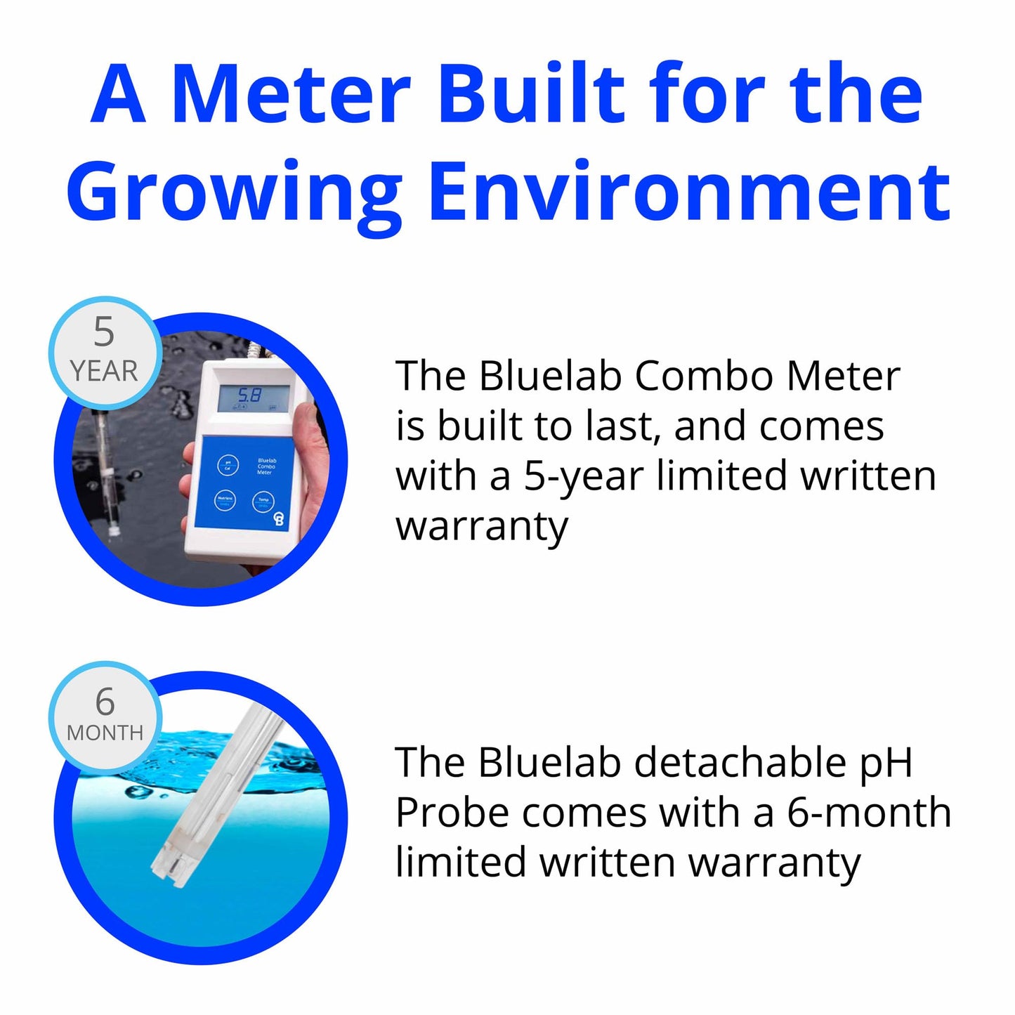 Bluelab Combo Meter for pH, Temperature & Conductivity in Water - Easy Calibration, Digital EC/TDS/PPM Tester for Hydroponics & Indoor Plants (METCOM)