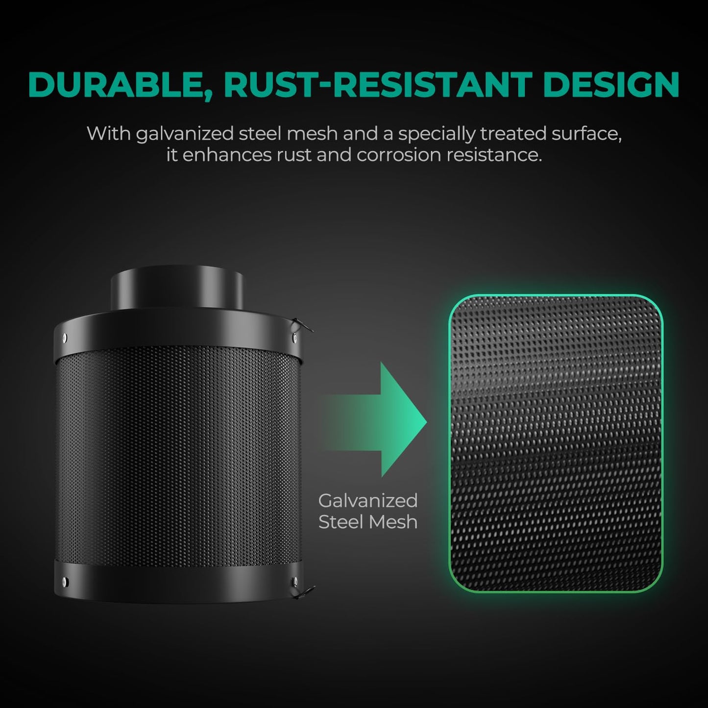 MARS HYDRO 6 Inch Carbon Filter, Inline Air Filter Odor Control with Australian Virgin Charcoal, Carbon Filter for Inline Fan, Grow Tent, Hydroponics, Pre-Filter Included, Reversible Flange