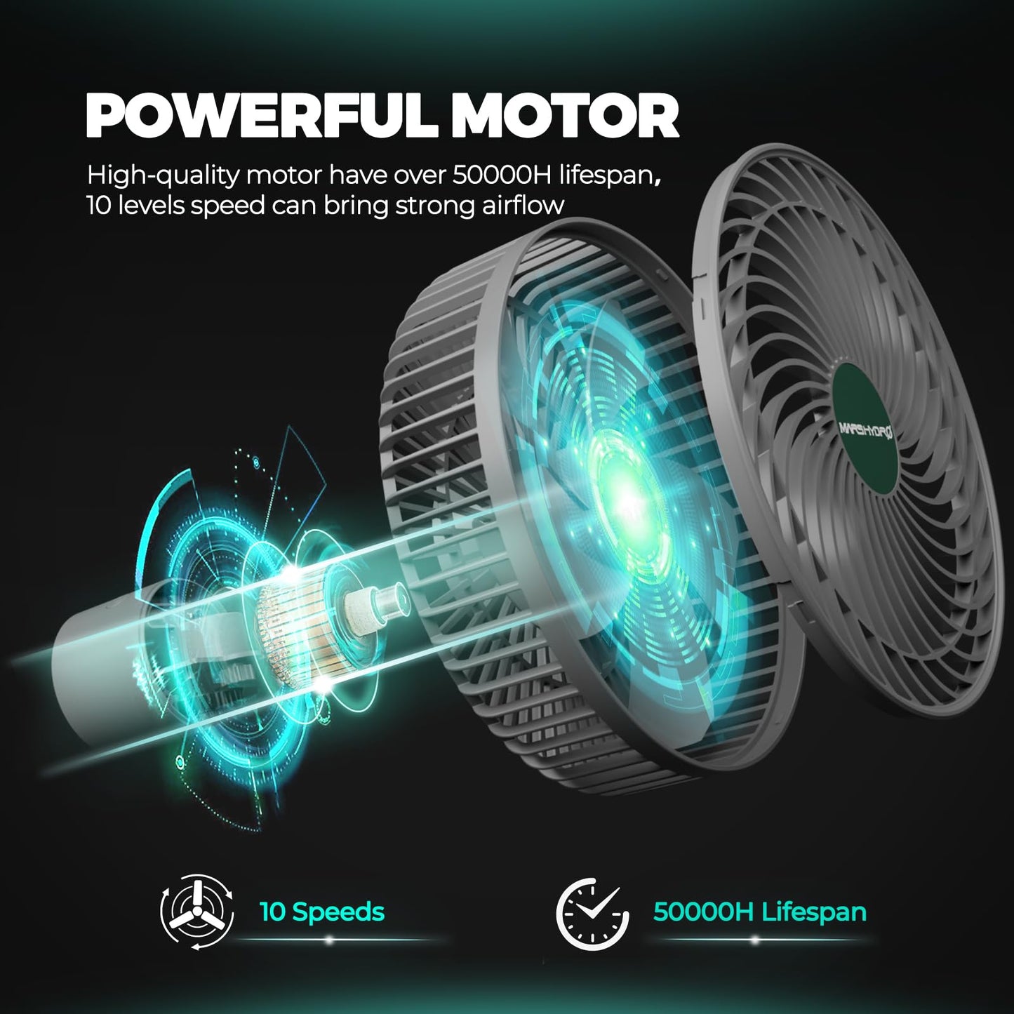 Mars Hydro M6 Grow Tent Fan, 10 Speeds Powerful Oscillating Clip Fan with Low Noise for Hydroponic Plants and Ventilation Circulation with Convenient APP/WiFi Control