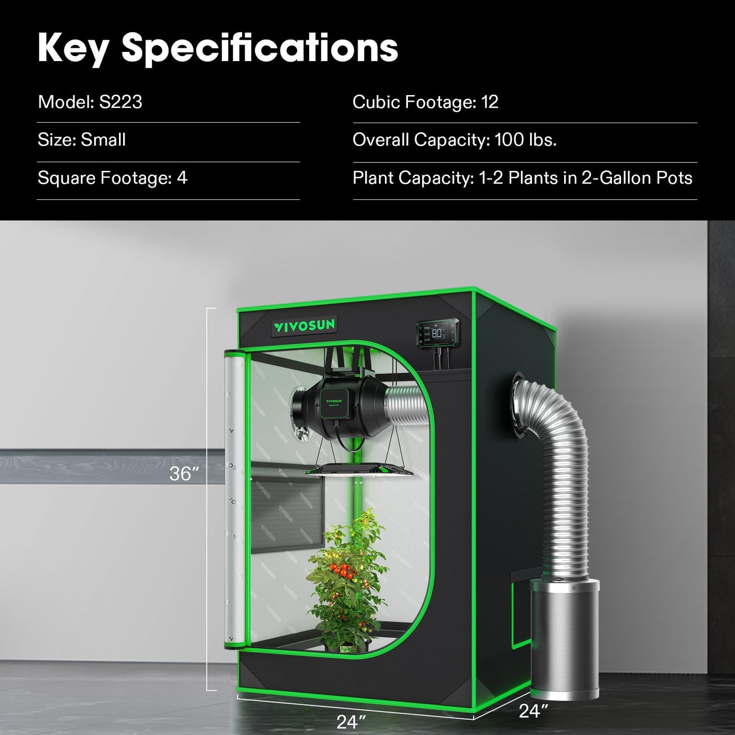 VIVOSUN S448 4x4 Grow Tent, 48"x48"x80" High Reflective Mylar with Observation Window and Floor Tray for Hydroponics Indoor Plant for VS4000/VSF4300