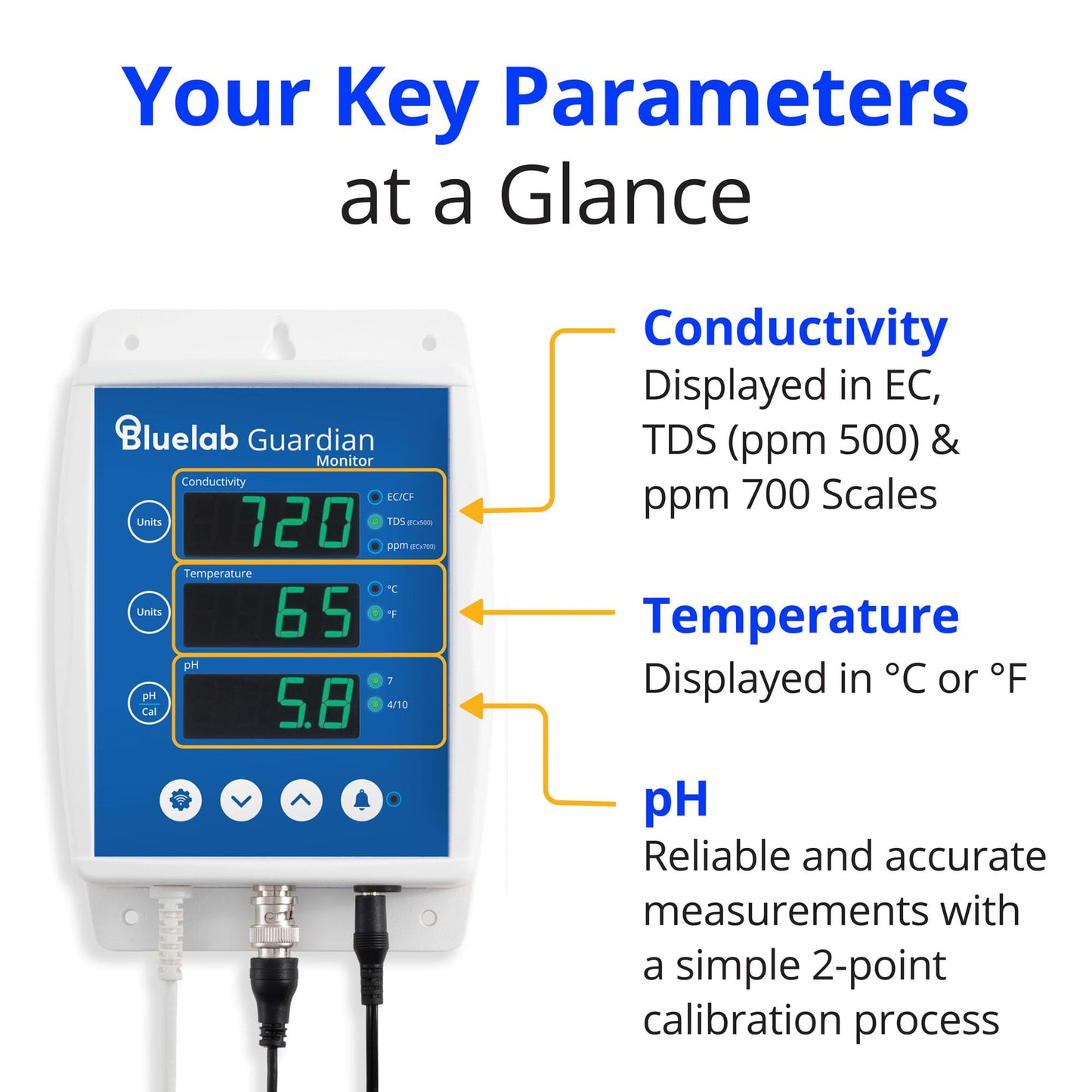 Bluelab Guardian Monitor Inline Wi-Fi for Real-time pH, Temperature, and Conductivity (TDS/PPM) Measurements in Water with Calibration, 3-1 Digital Nutrient Meter for Inline Dosing Systems