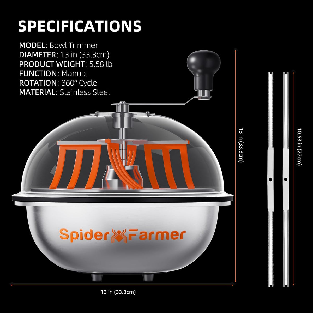 Spider Farmer 13" Bud Leaf Bowl Trimmer with Stainless Steel Blades