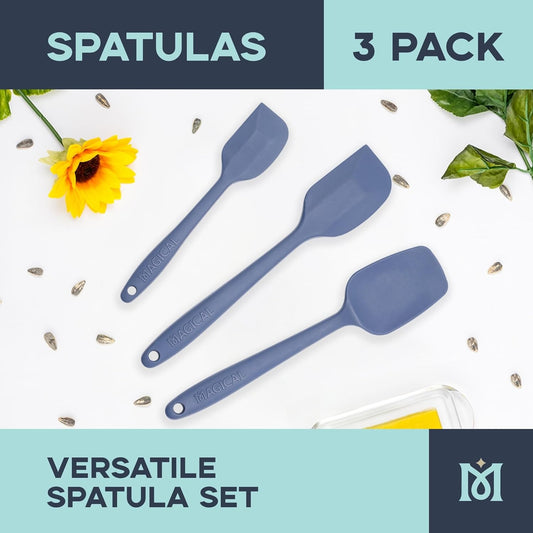 MAGICAL BUTTER Silicone Spatulas 3-Pack - Heat-Resistant & Dishwasher-Safe Kitchen Tools - Spatulas & Spoonula with Non-Slip Grip - Easily Combine Ingredients & Remove Mixtures from Molds & Trays