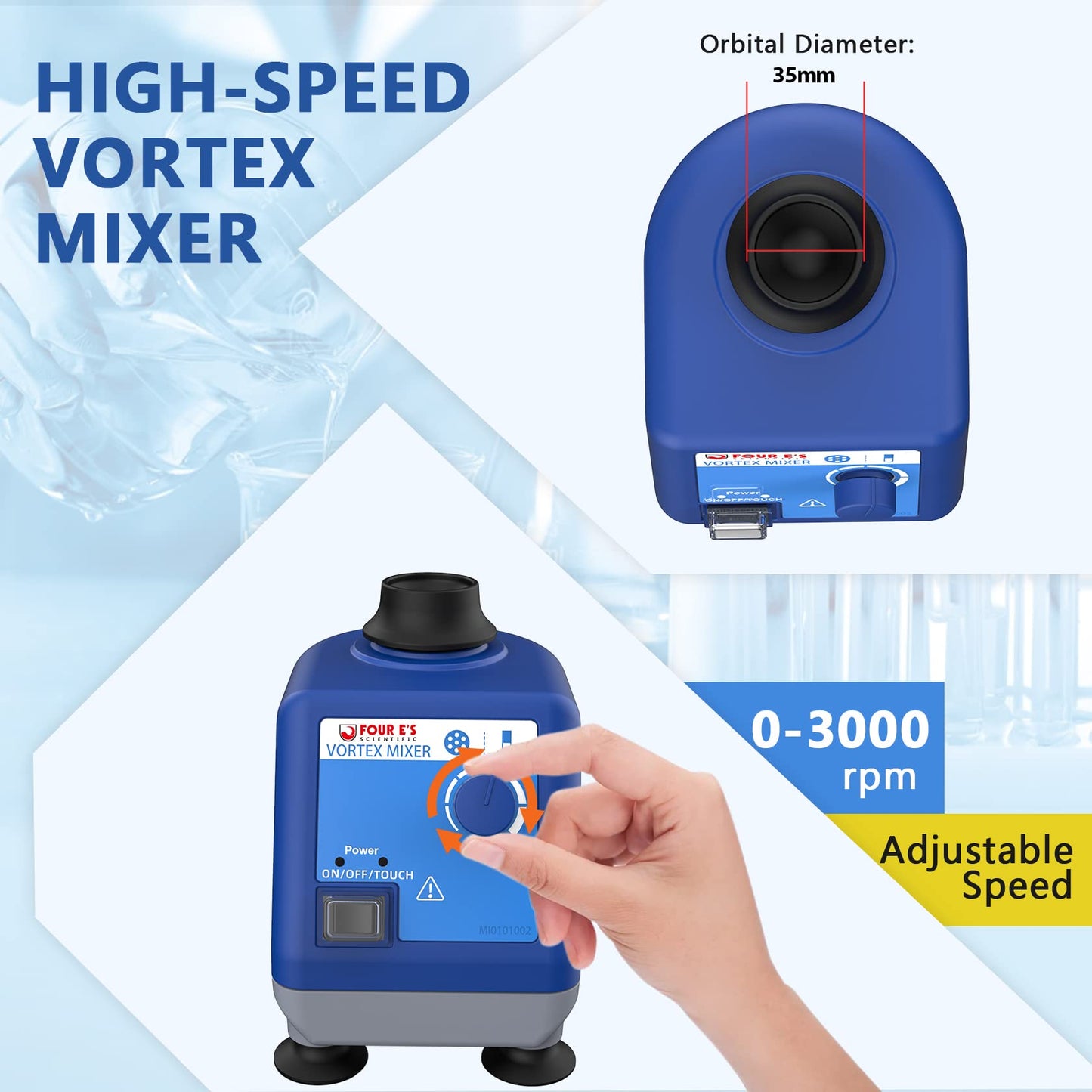 FOUR E'S SCIENTIFIC Laboratory Vortex Mixer Various Speed 0-3000rpm, Touch & Continuous Function - Vortex Shaker Mixer Test Tubes Acrylic Paints Ink