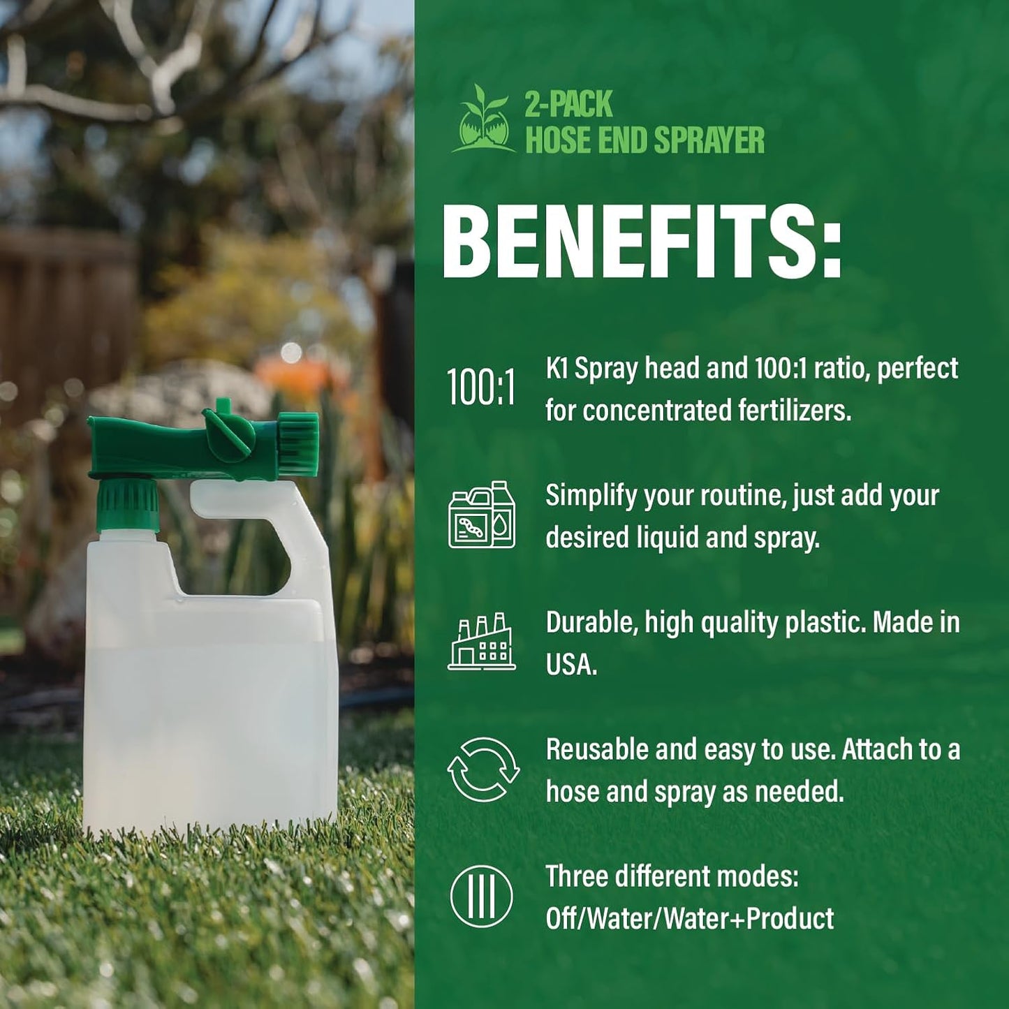 Humboldts Secret Everything Outdoor Plant Food - 5-5-5 Liquid Fertilizer with Kelp - All Purpose Fertilizer (1 Gal) w/ 2-Pack 100:1 Garden Hose End Sprayer | Multipurpose Reusable Bottles (32oz)