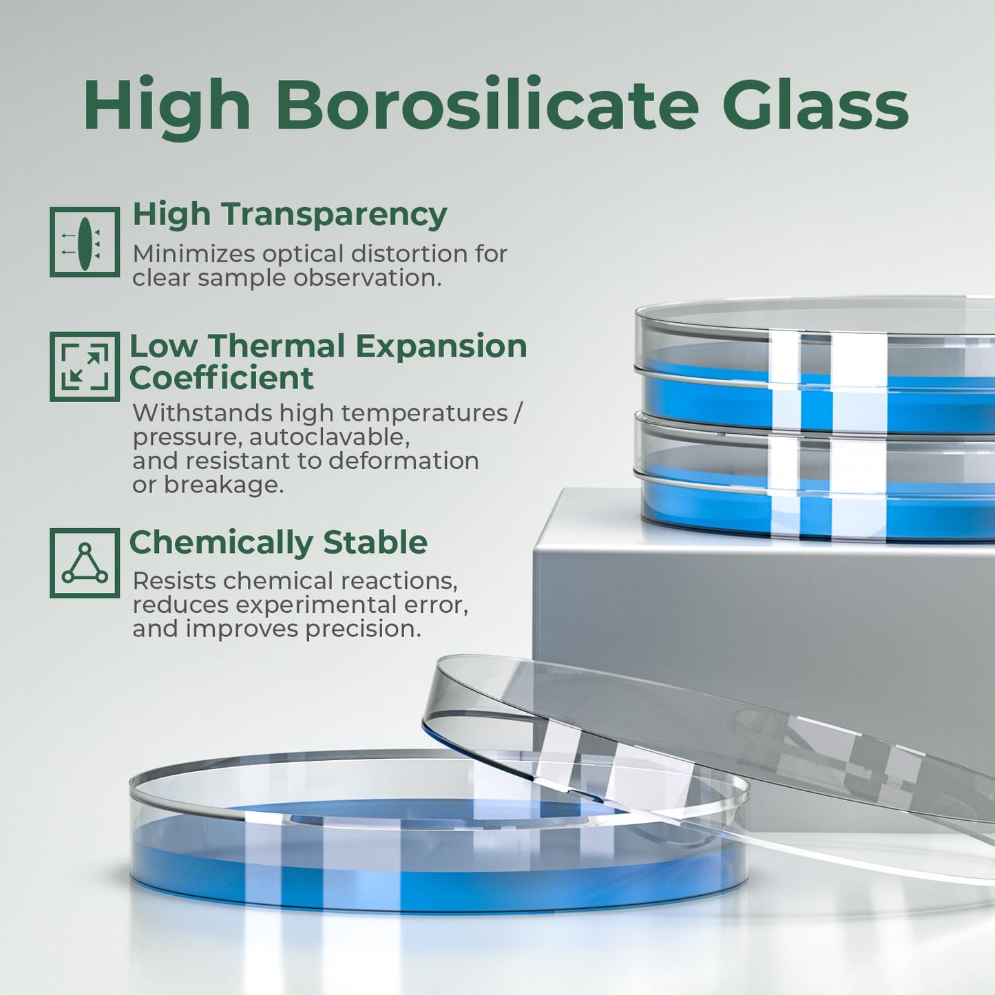 90mm 5 Pcs Thick Glass Petri Dish with Lid, 90mm Dia x 18mm Deep High Borosilicate Glass Petri Dishes Bacterial Culture Dishes for Lab Science Experiment