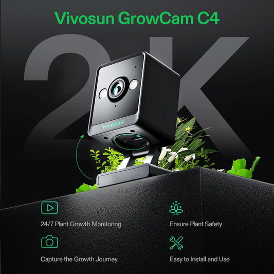 VIVOSUN GrowCam C4, 2K QHD WiFi Smart Camera for Grow Tent & VGrow Smart Grow Box, Timelapse, Night Vision, SD Card Storage, 2-Way Audio, App Control