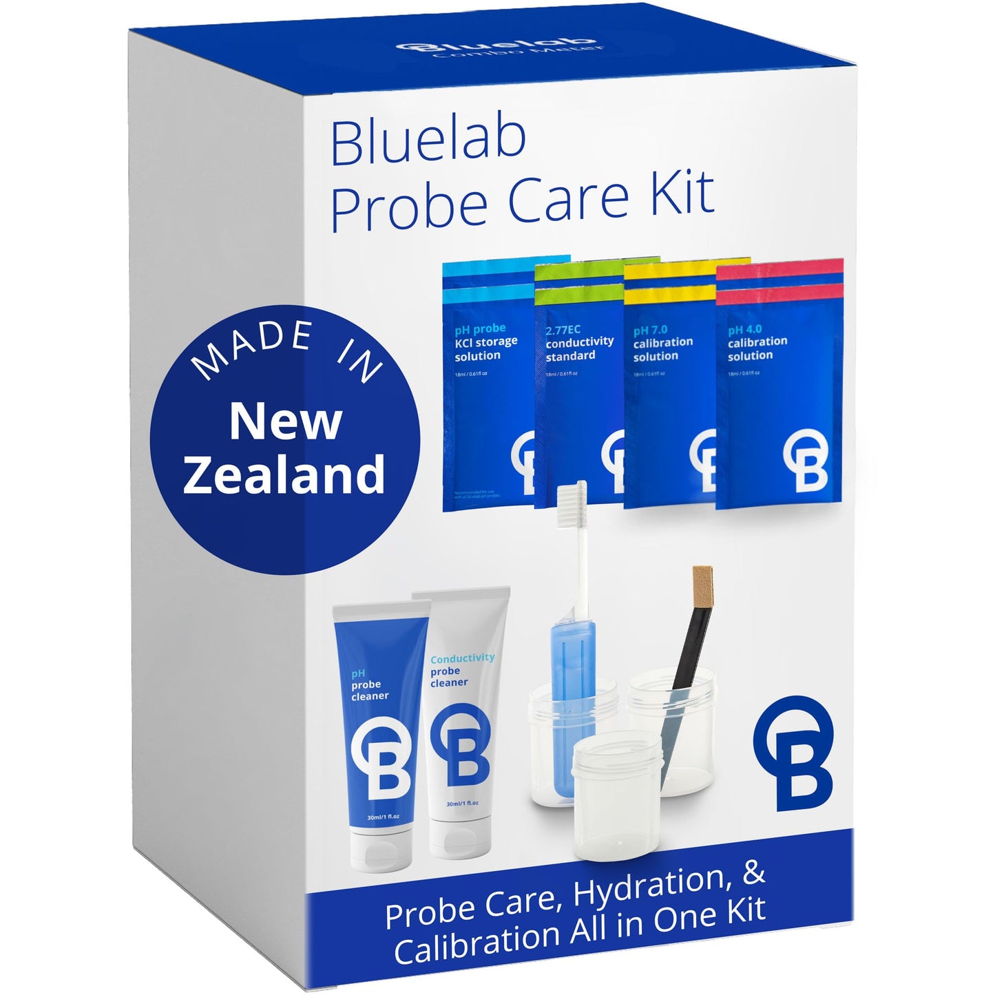 Bluelab CAREKITPH pH Probe Care Kit with Calibration Solution, Storage Solution, and Brush, used for pH Pen, Meter, Monitor, Controller and Tools for Hydroponic System and Indoor Plant Grow