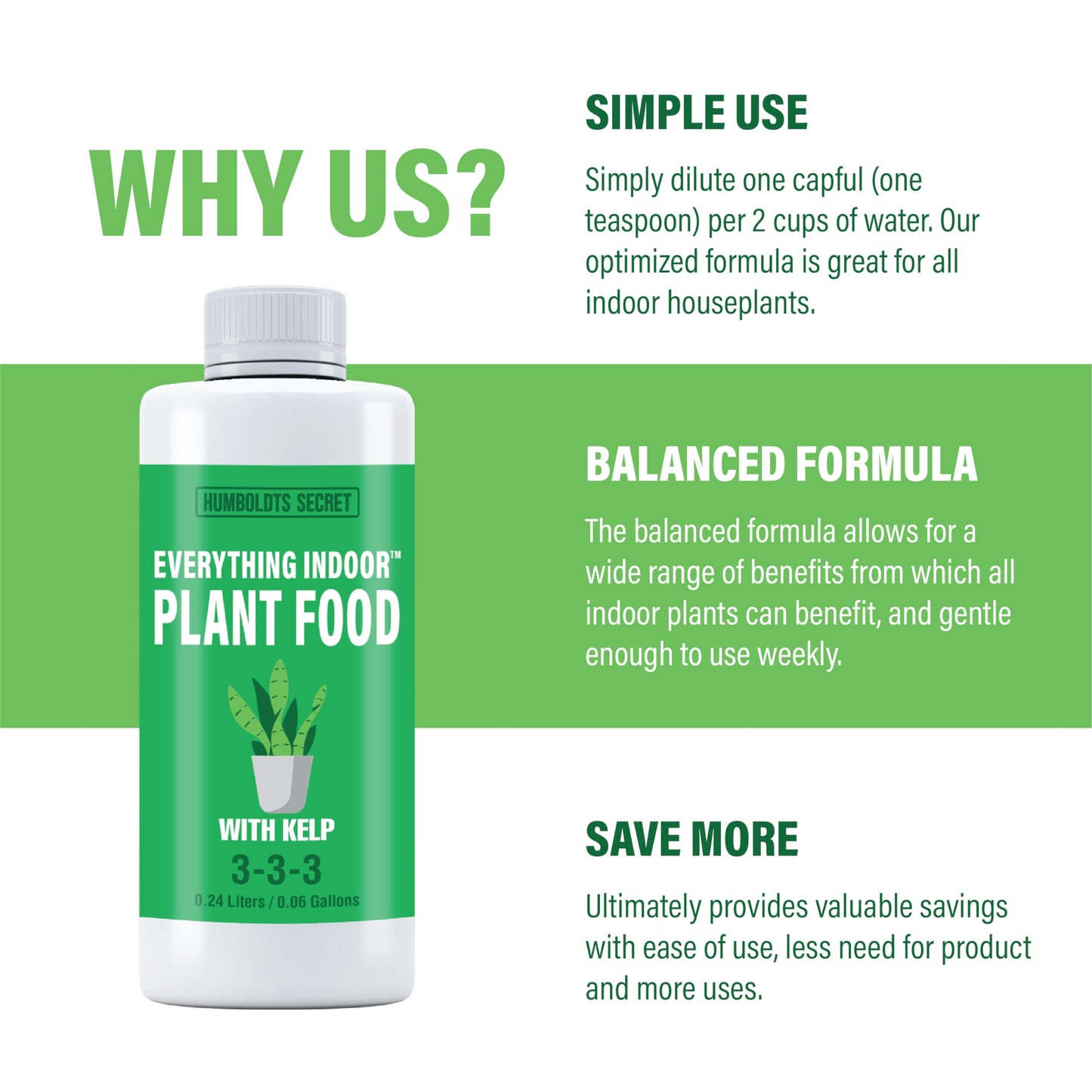 Humboldts Secret Everything Indoor Plant Food with Kelp | Liquid Concentrate Indoor Plant Fertilizer 3-3-3 All Purpose Plant Food for House Plants (8 Ounce)