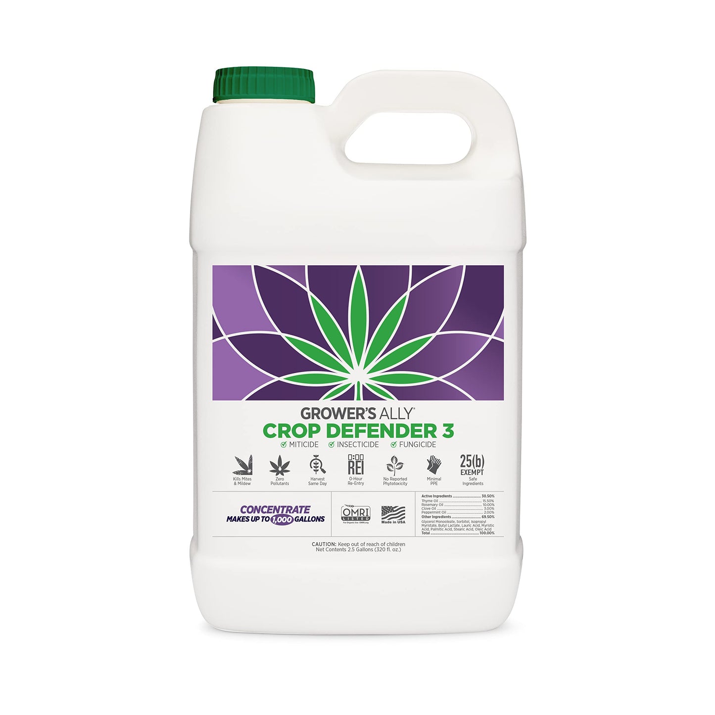 Grower's Ally Crop Defender 3 Ready-to-Use 24 oz | Natural, Safe & Organic Insecticide & Fungicide Control for Plants - Powdery Mildew, Spider Mites & Russet Mite Killer, OMRI Listed