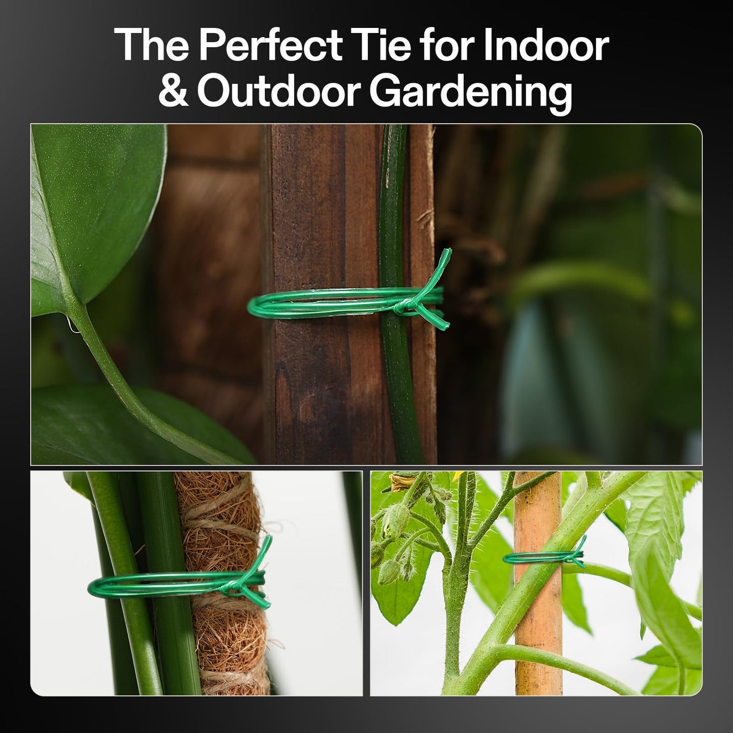 VIVOSUN Twist Ties, 164 ft (50m) PE-Coated Green Plant Ties with Cutter, Reusable & Flexible Tomate Ties for Plant Support, Indoor Outdoor Gardening, Cable Management, Home Office Organization
