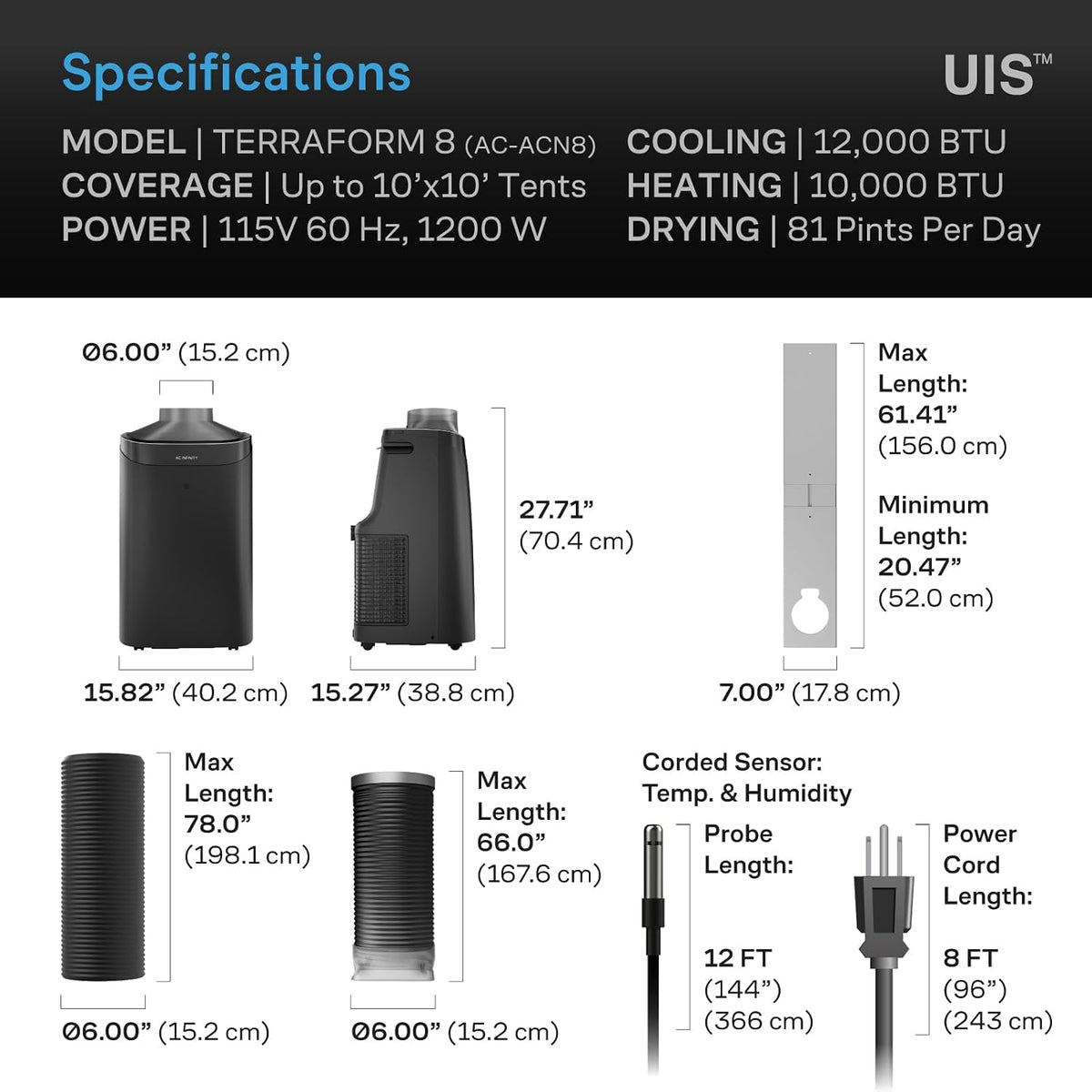 AC Infinity TERRAFORM 8, 5-in-1 Plant Air Conditioner, Auto Cool and Heat