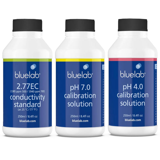 BlueLab 2.77EC Conductivity Solution, PH 7.0, and PH 4.0 Calibration Solution Set 250 Milliliters