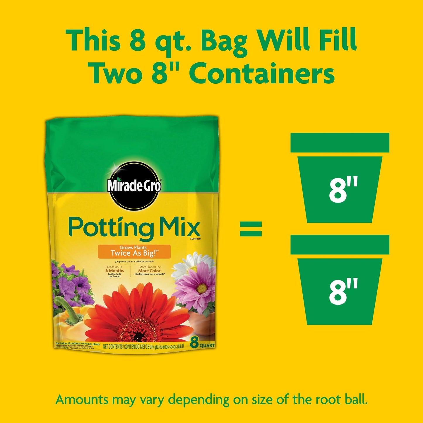 Miracle-Gro Potting Mix, For Container Plants, Flowers, Vegetables, Annuals, Perennials, Shrubs, Feeds for up to 6 Months, 16. qt., 2-Pack